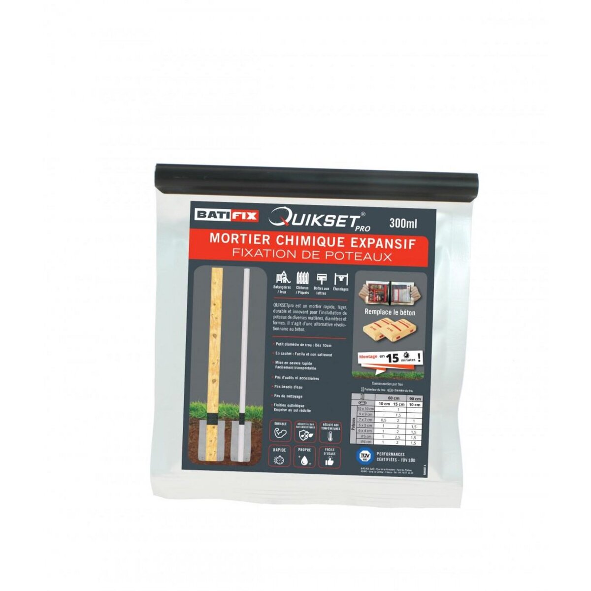 Batifix Mortier de scellement Quikset 300ml gris BATIFIX, 0.442 kg