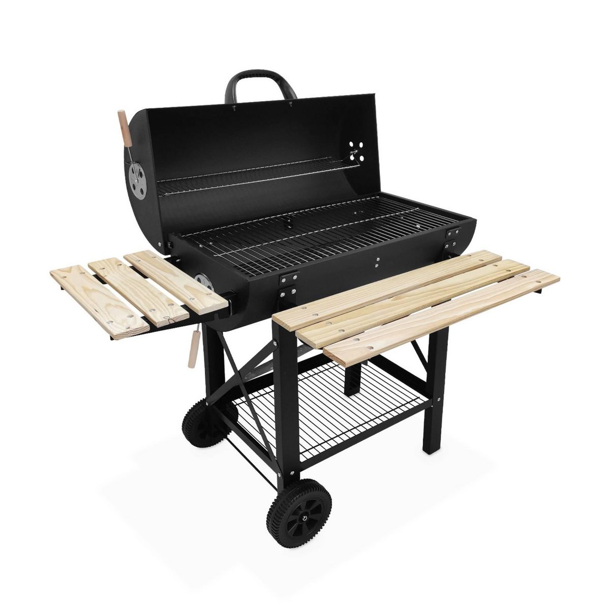 SWEEEK Barbecue américain charbon de bois - Serge noir - Smoker américain avec aérateurs. récupérateur de cendres. fumoir