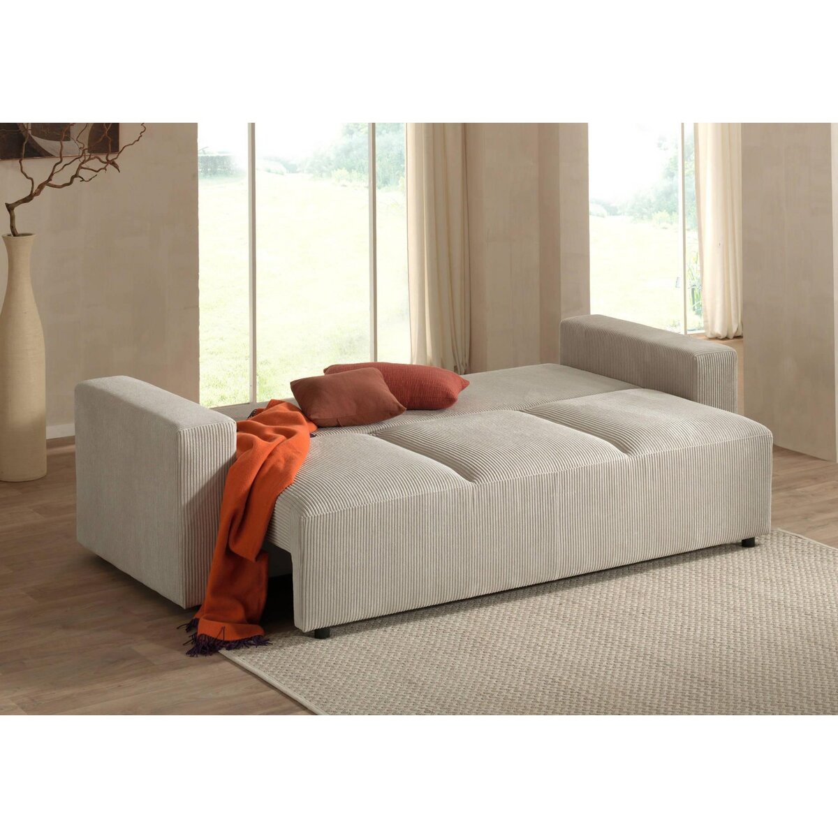 LISA DESIGN Livy - canapé droit convertible - avec coffre - en velours côtelé - 3 places