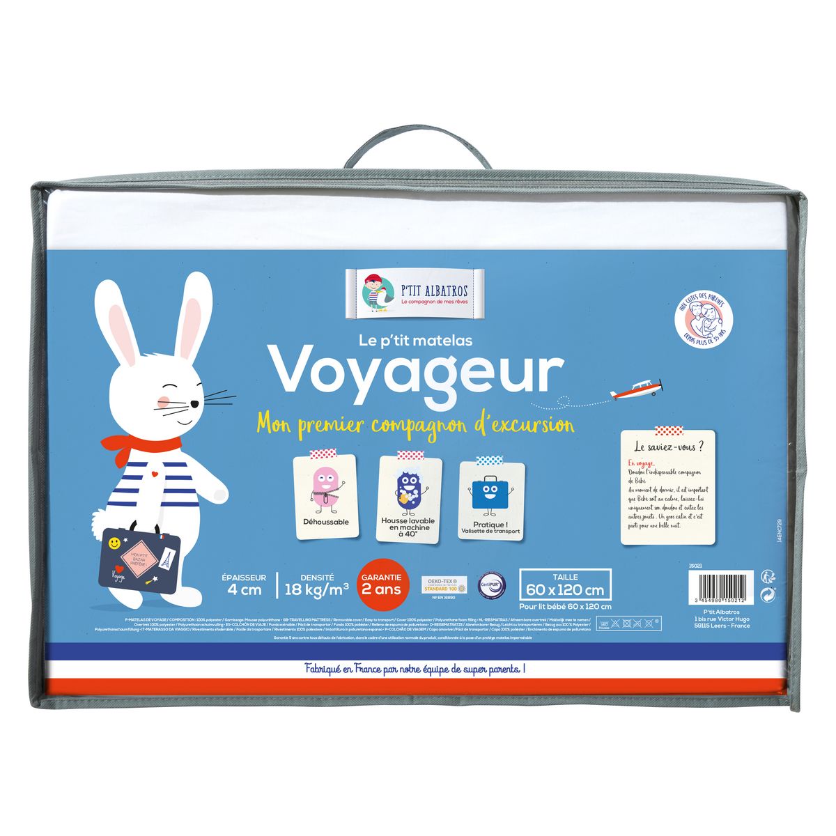 Ptit Albatros Le P'tit Matelas Voyageur nomade - pliant 3 parties 