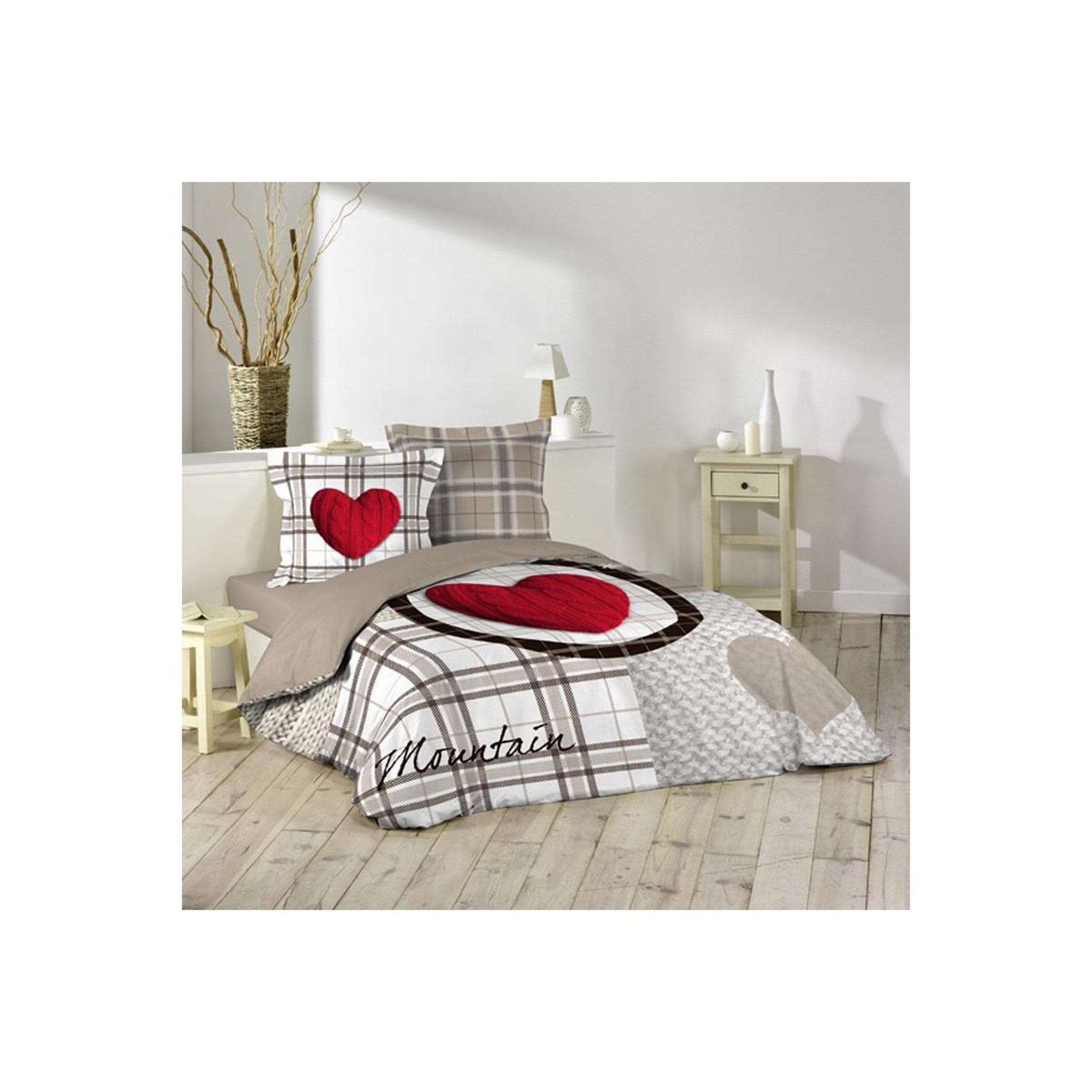Douceur d'Intérieur Parure de lit 3 pièces  love mountain  240x220cm beige