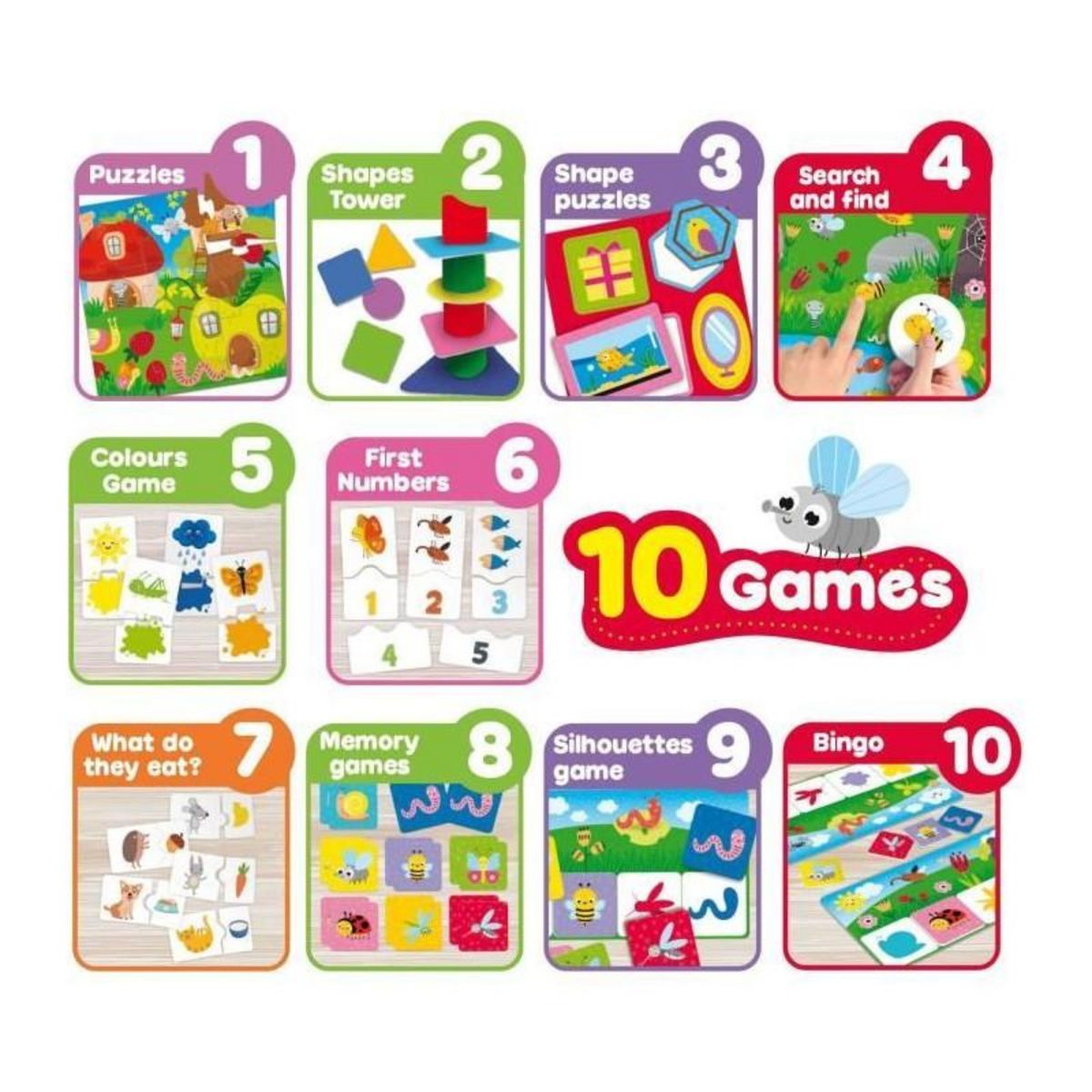 LISCIANI GIOCHI Collection de 10 jeux éducatifs - CAROTINA BABY - Tour d'équilibre, Puzzle évolutif