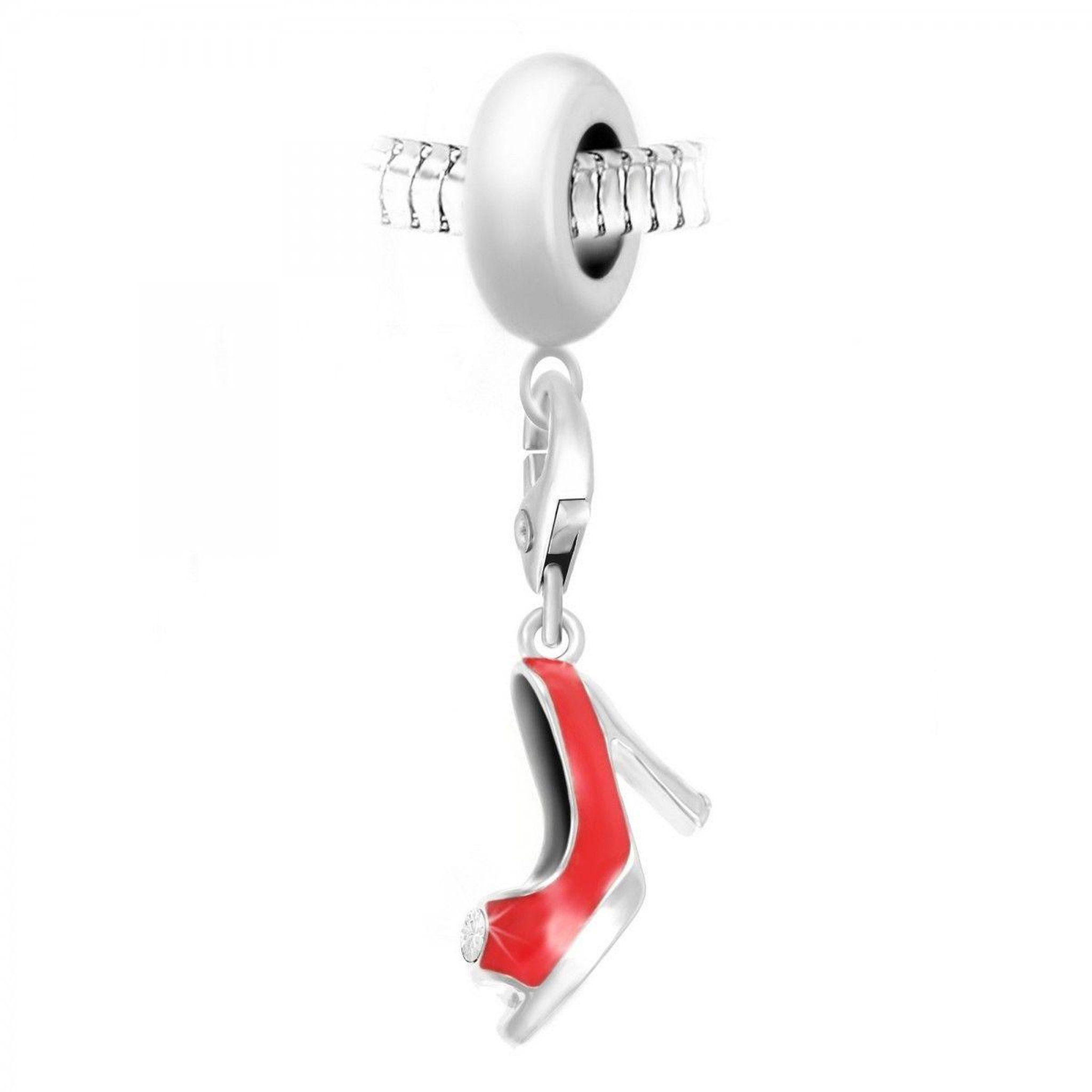 SC CRYSTAL Charm perle SC Crystal en acier avec pendentif chaussure rouge orné de Cristaux scintillants
