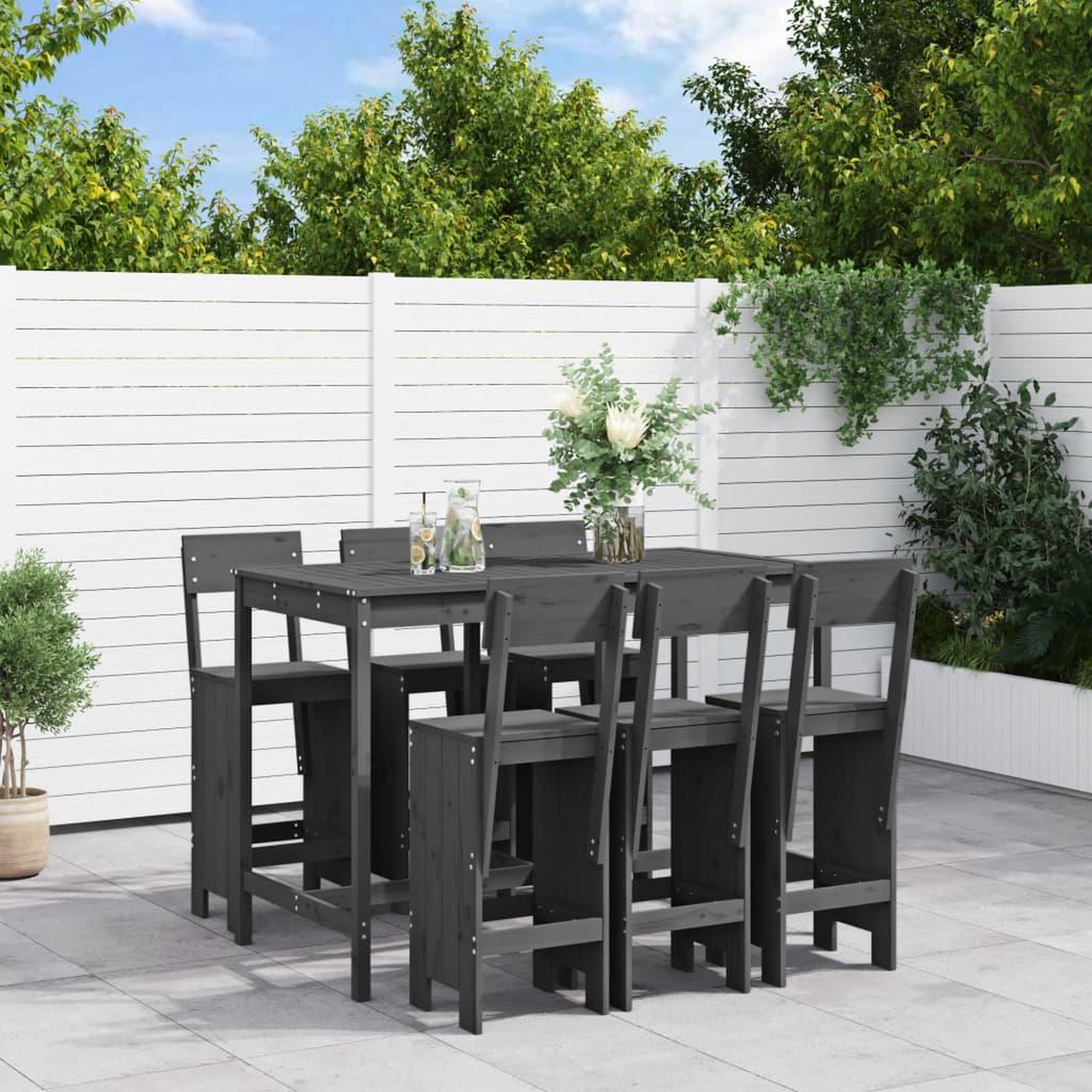 Voir la diapositive 1 : VIDAXL Ensemble de bar de jardin 7 pcs gris bois de pin massif