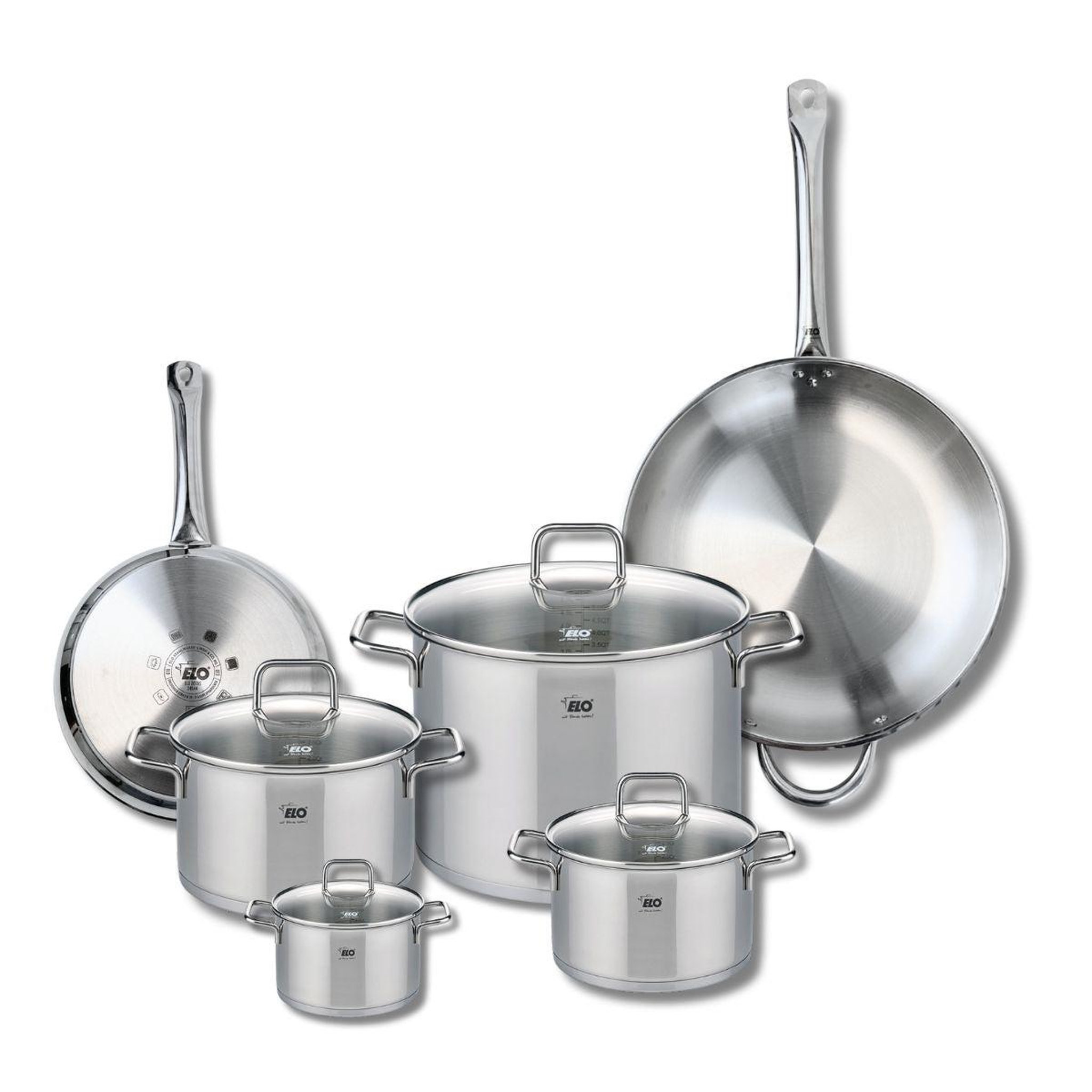 ELO Ensemble de 2 poêles de cuisson 24 et 32 cm et 4 faitouts 12, 16, 20 et 26 cm elo profi citrin