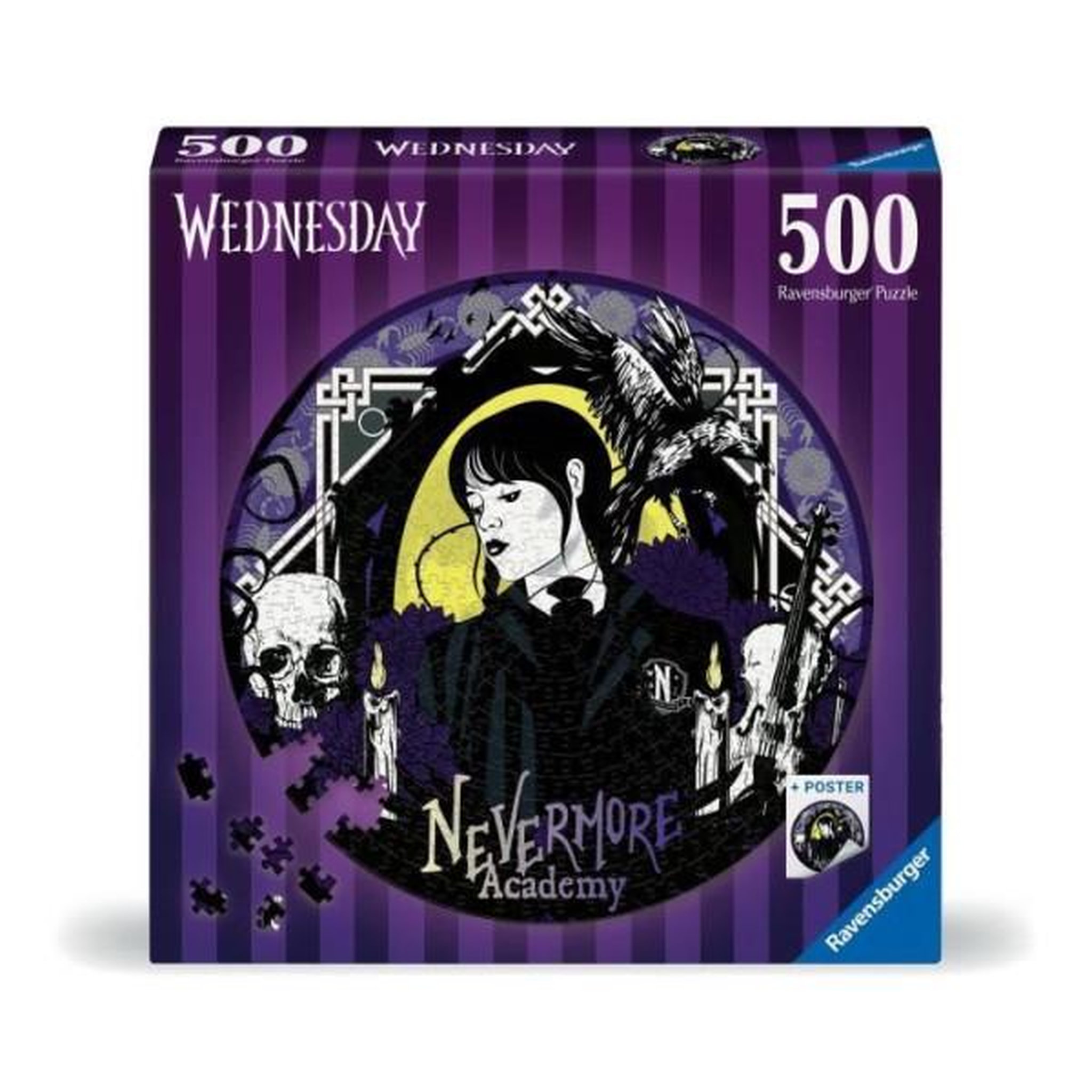 Voir la diapositive 3 : RAVENSBURGER Puzzle rond 500 pieces mercredi adams, dessins animés et bd, des 10 ans, ravensburger