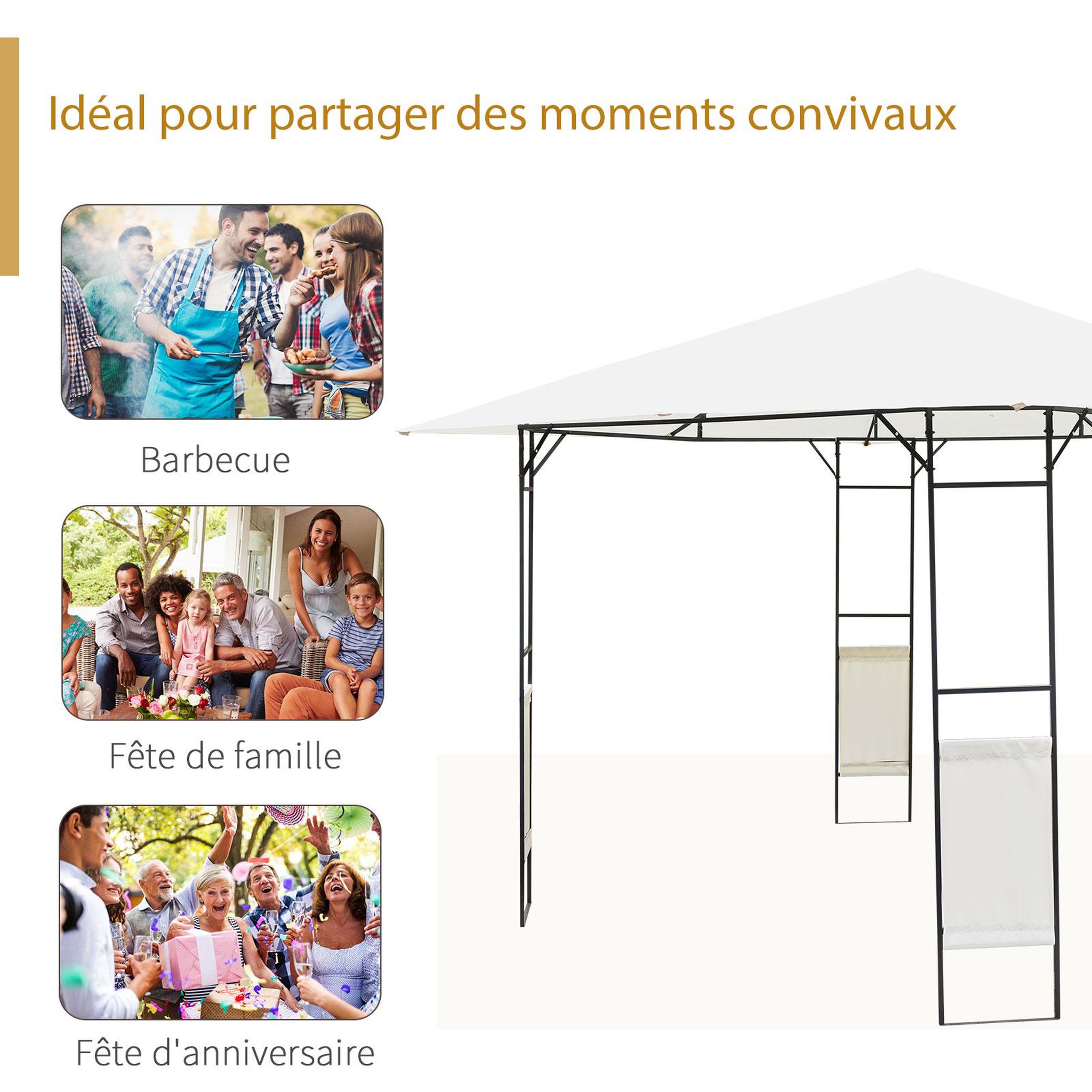 Voir la diapositive 6 : OUTSUNNY Tonnelle barnum pavillon de jardin dim. 3L x 3l x 2,6H m métal époxy toile polyester haute densité crème