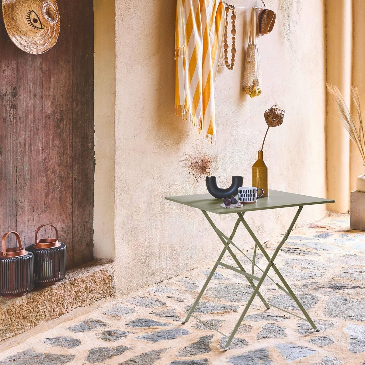 SWEEEK Table jardin bistrot pliable - Emilia carrée - Table carrée 70x70cm en acier thermolaqué