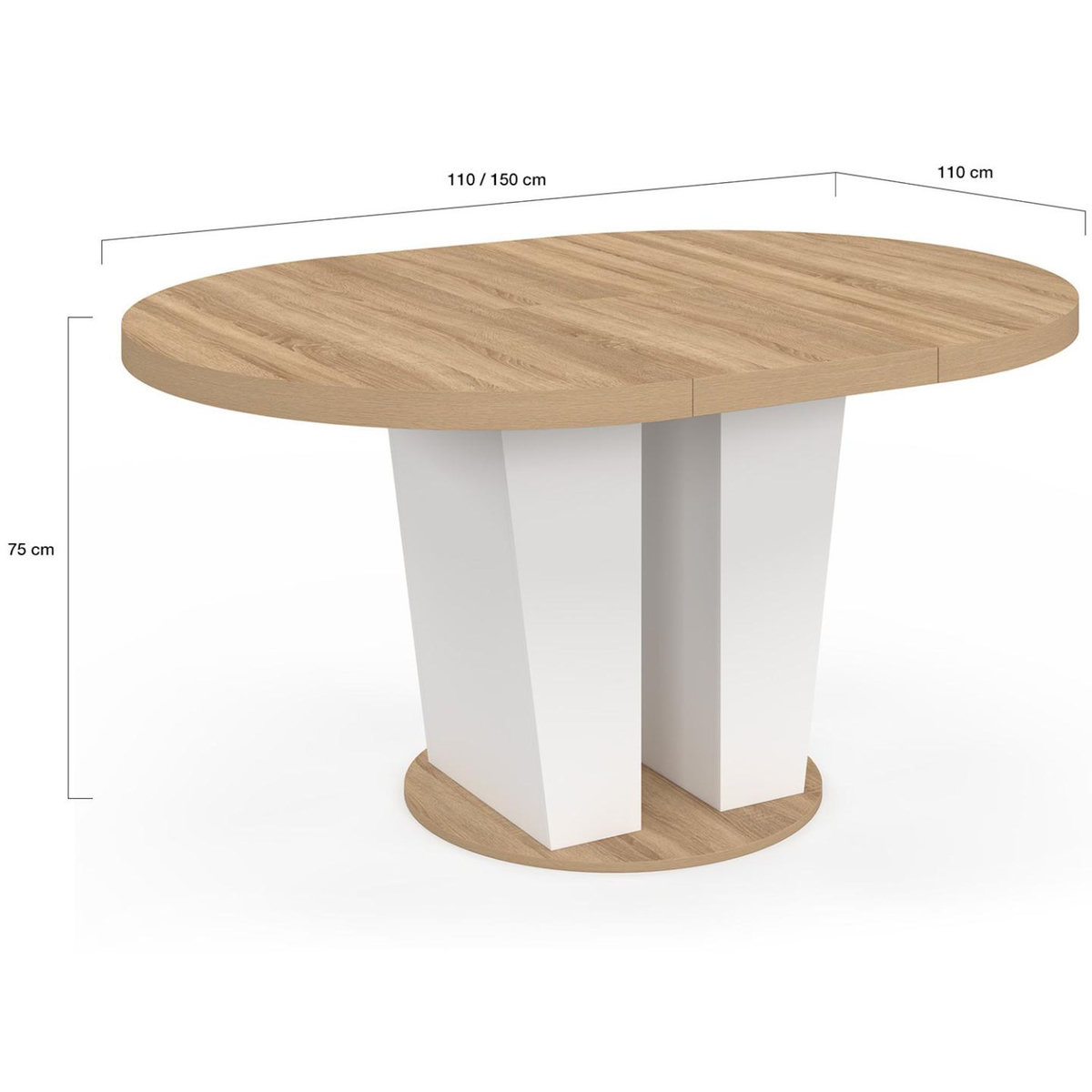 ID MARKET Table à manger extensible ronde ELIAD 4-8 personnes bois et blanc 110-150 cm