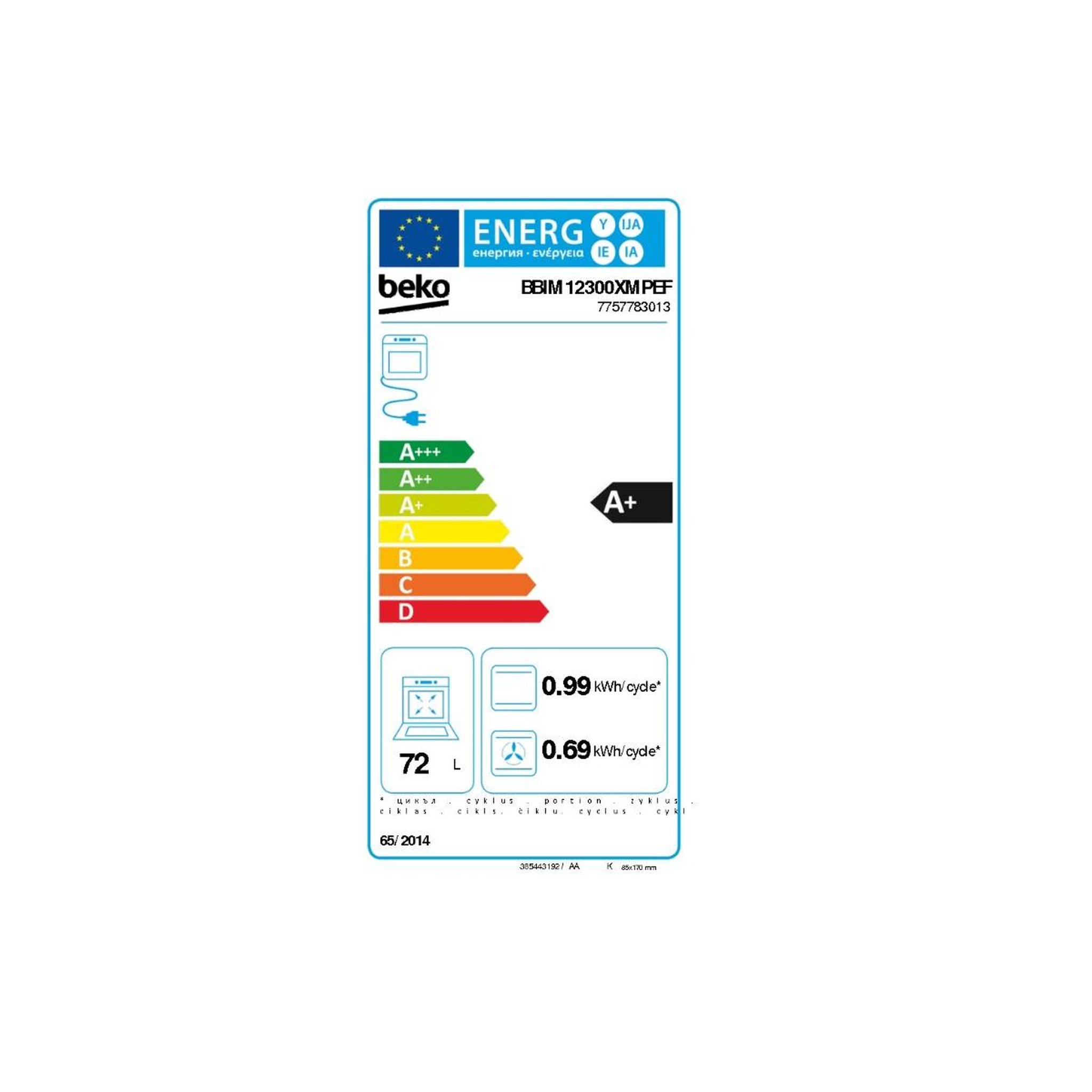 Voir la diapositive 2 : Beko Four intégrable multifonction 72l pyrolyse inox - bbim12300xmpef