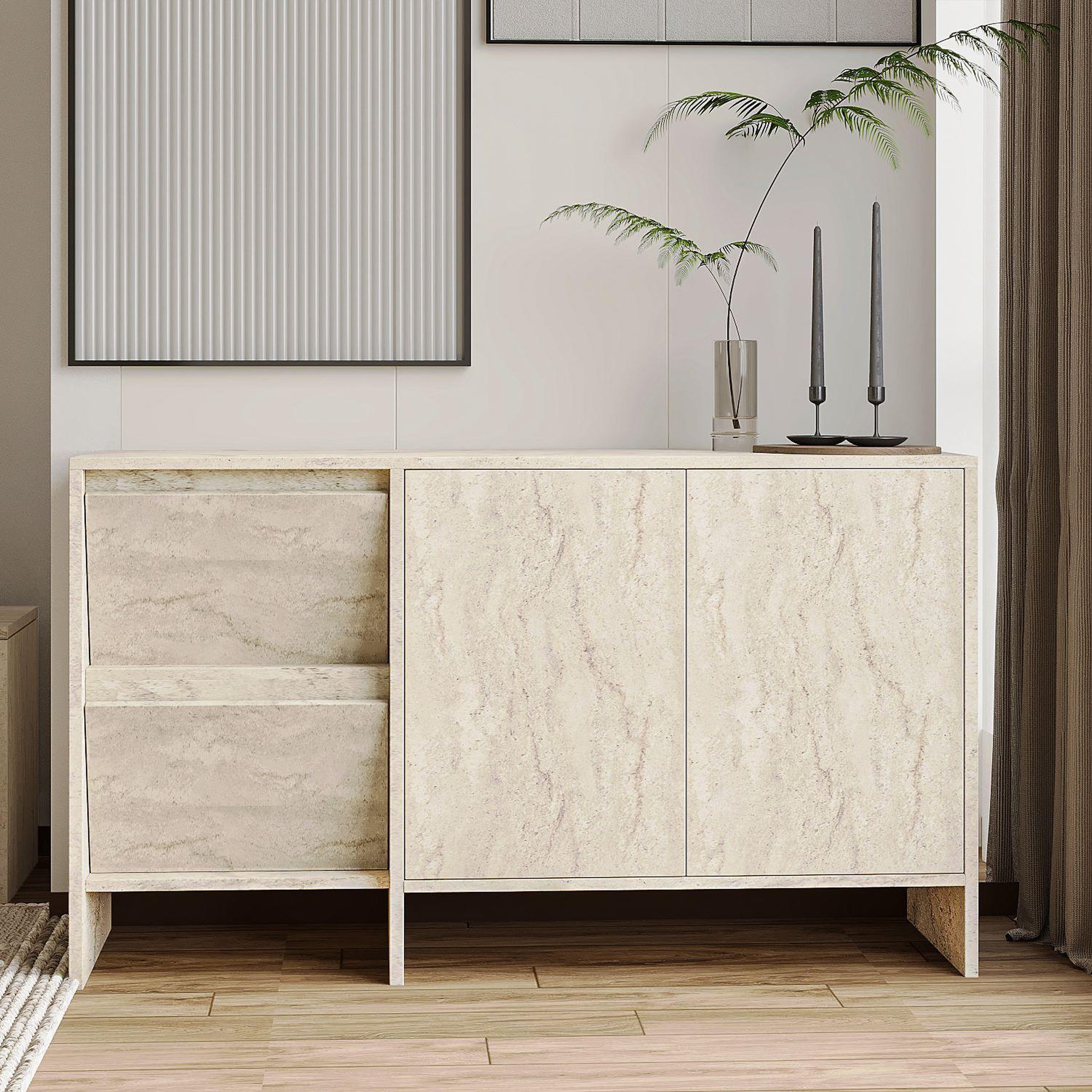 Voir la diapositive 3 : Habitat et Jardin Buffet en bois  Laris 130  - 130 x 44 x 82 cm - Travertin