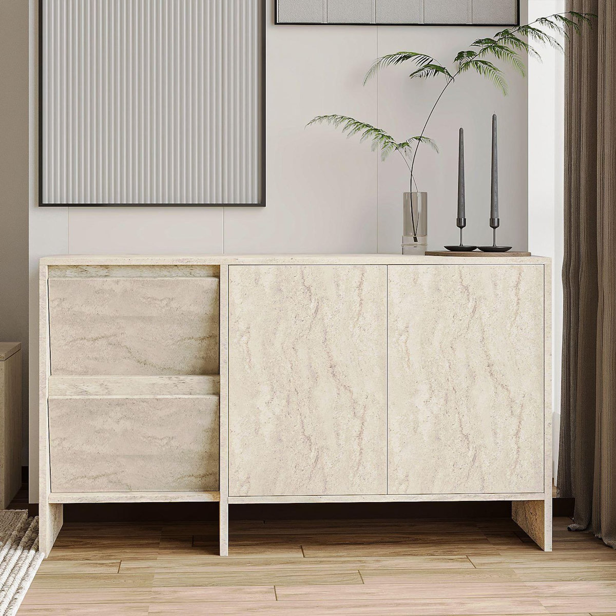 Habitat et Jardin Buffet en bois  Laris 130  - 130 x 44 x 82 cm - Travertin