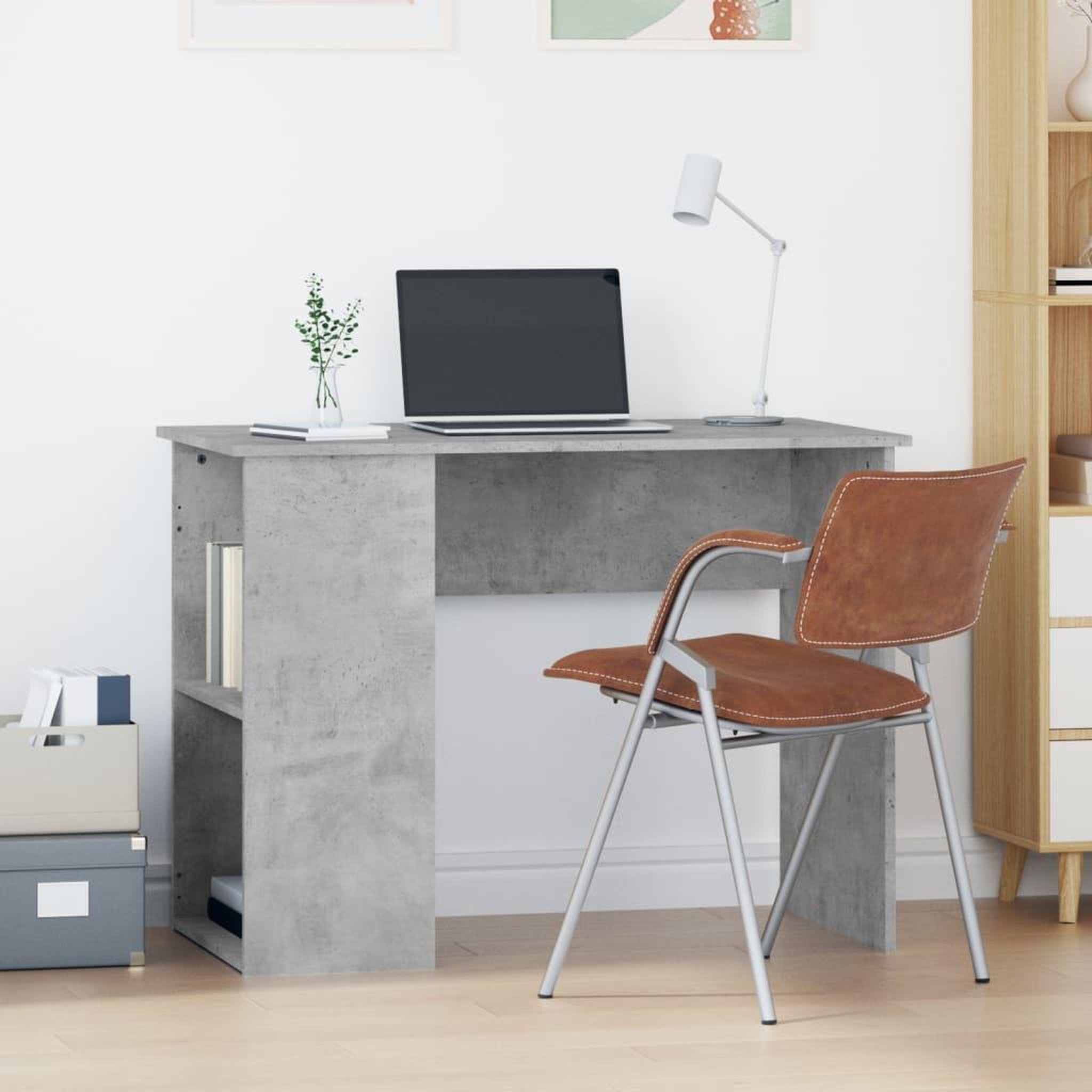 Voir la diapositive 1 : VIDAXL Bureau Gris beton 100x55x75 cm Bois d'ingenierie
