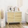 Voir la diapositive 2 : HOMCOM Buffet rangement design scandinave 2 portes avec étagère MDF panneaux blanc aspect chêne clair