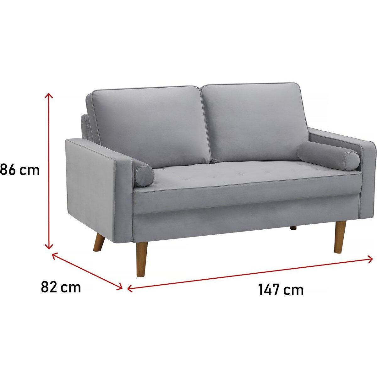 Habitat et Jardin Canapé fixe en velours  Yannick  - 82 x 147 x 86 cm - 2 places - Gris clair.