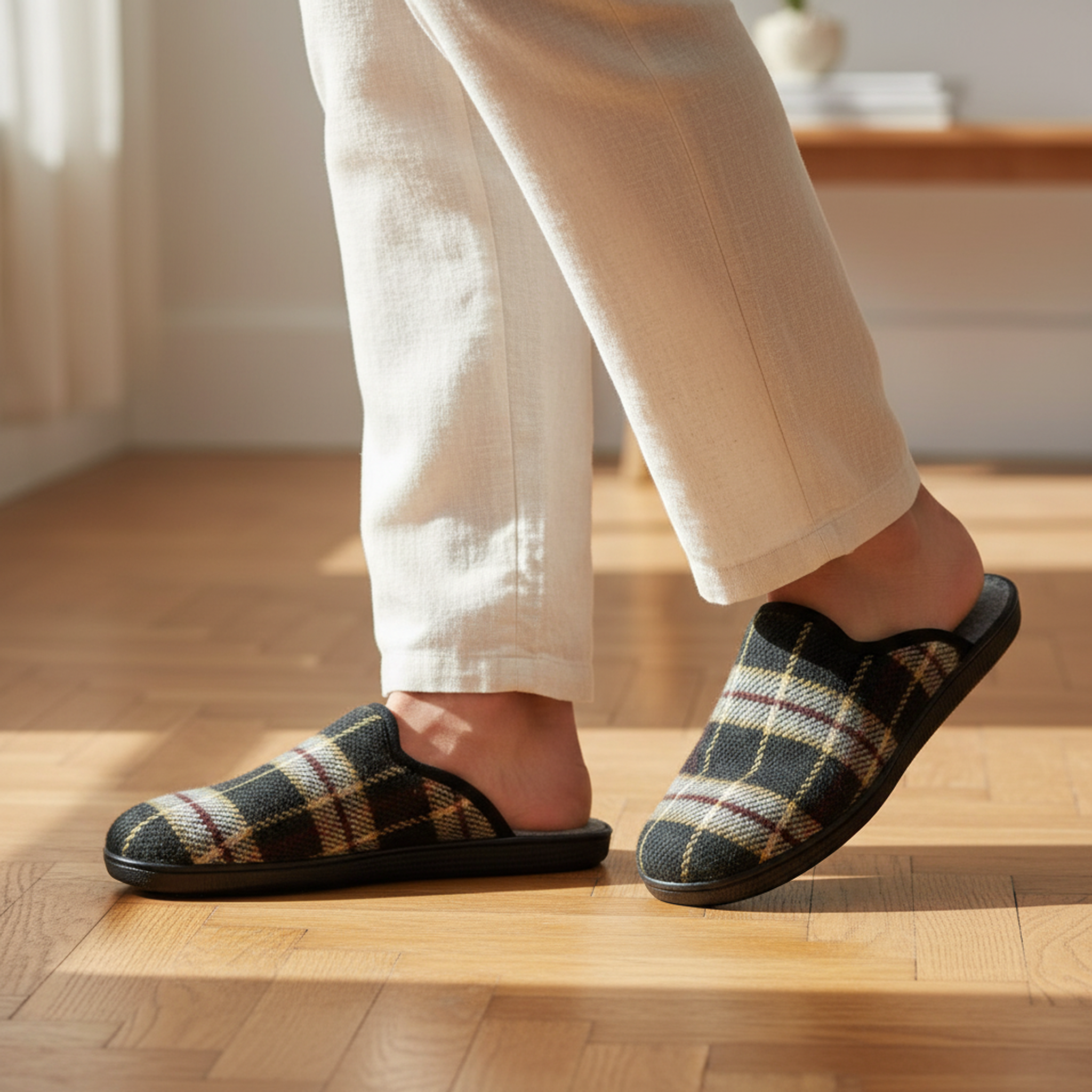 Voir la diapositive 2 : OZABI Ozabi pantoufles mules homme fabriquées en espagne, tige jacquard écossais