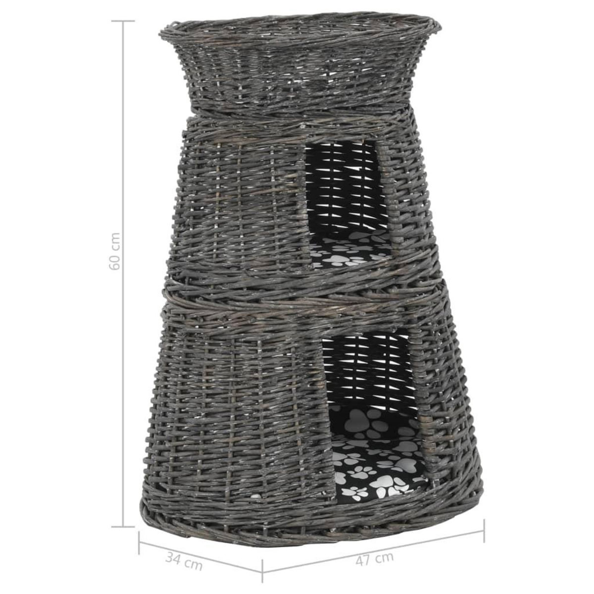 VIDAXL Jeu de panier pour chats 3 pcs avec coussins Gris 47x34x60 cm