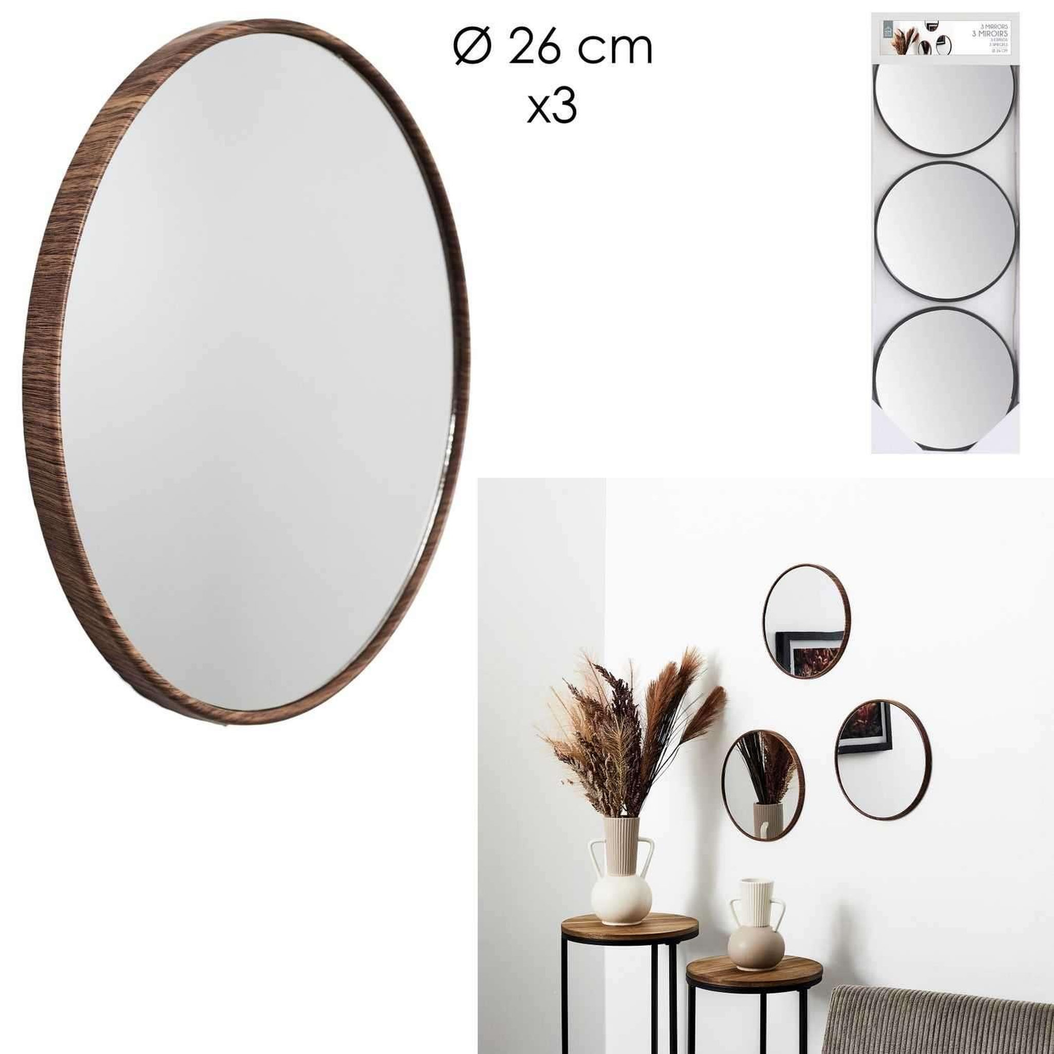 Voir la diapositive 4 : The Home Deco Factory Lot de 3 miroirs ronds imitation bois - Diam 26 cm - Marron