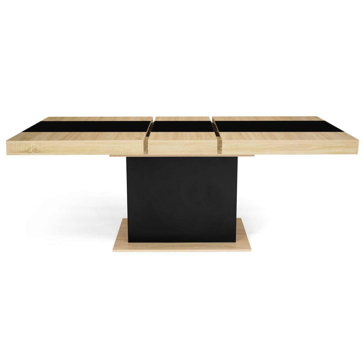ID MARKET Table à manger extensible rectangle EDEN 6-10 personnes bois et noir bande centrale noire 160-200 cm