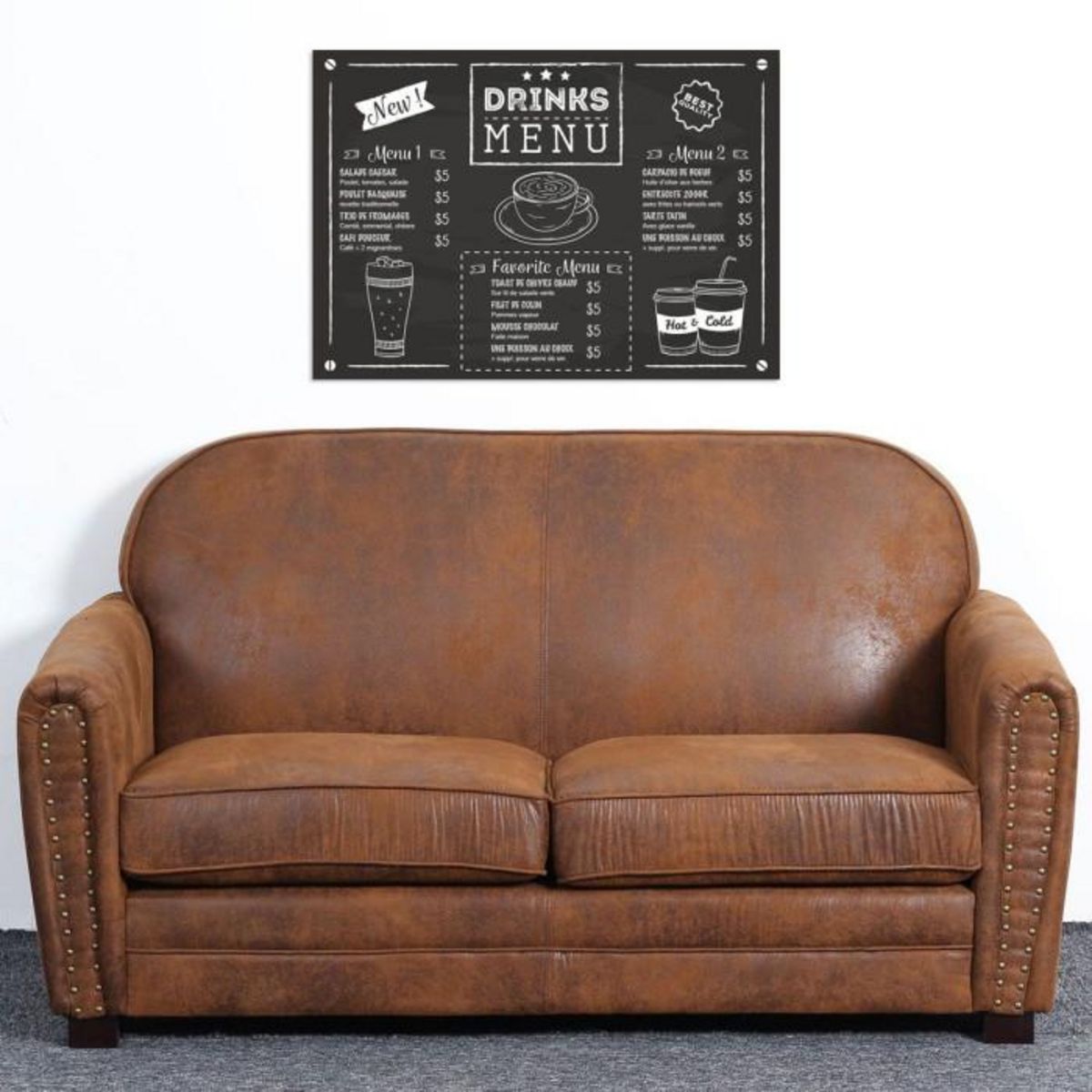 Paris Prix Canapé Club Vintage  Balista  150cm Marron