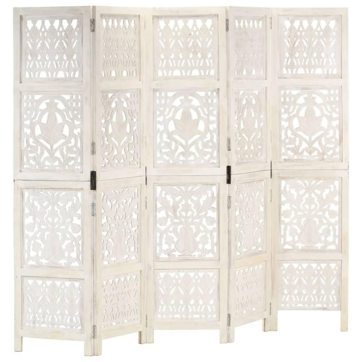 VIDAXL Cloison de separation 5 panneaux Blanc 200x165 cm Bois manguier