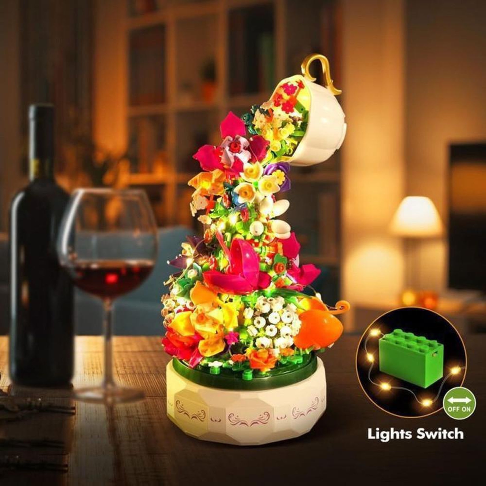 Voir la diapositive 6 : Coffret boîte à musique à assembler bouquet botanique LED 571 pièces fleurs multicolores