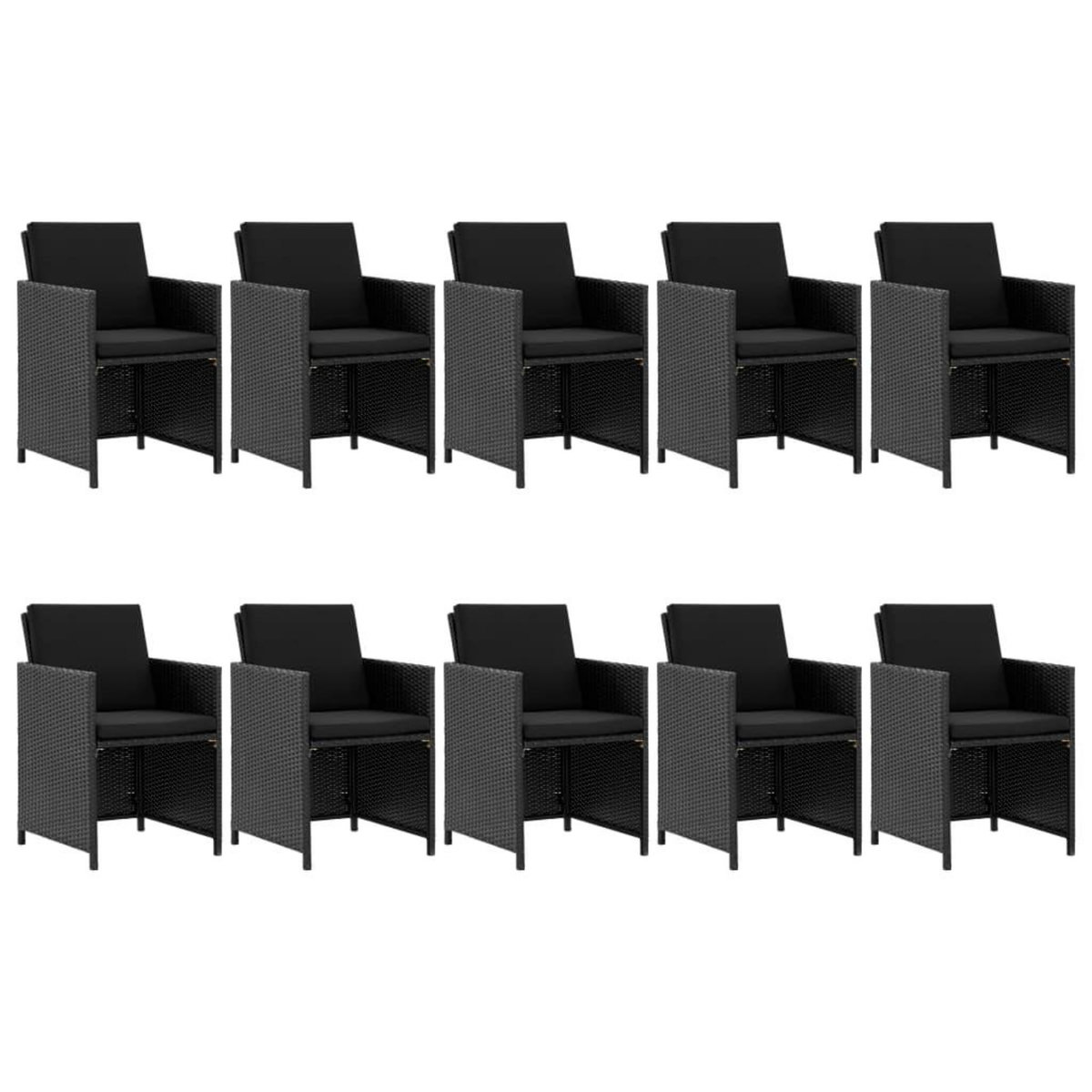 VIDAXL Ensemble a manger d'exterieur 11 pcs coussins poly rotin noir