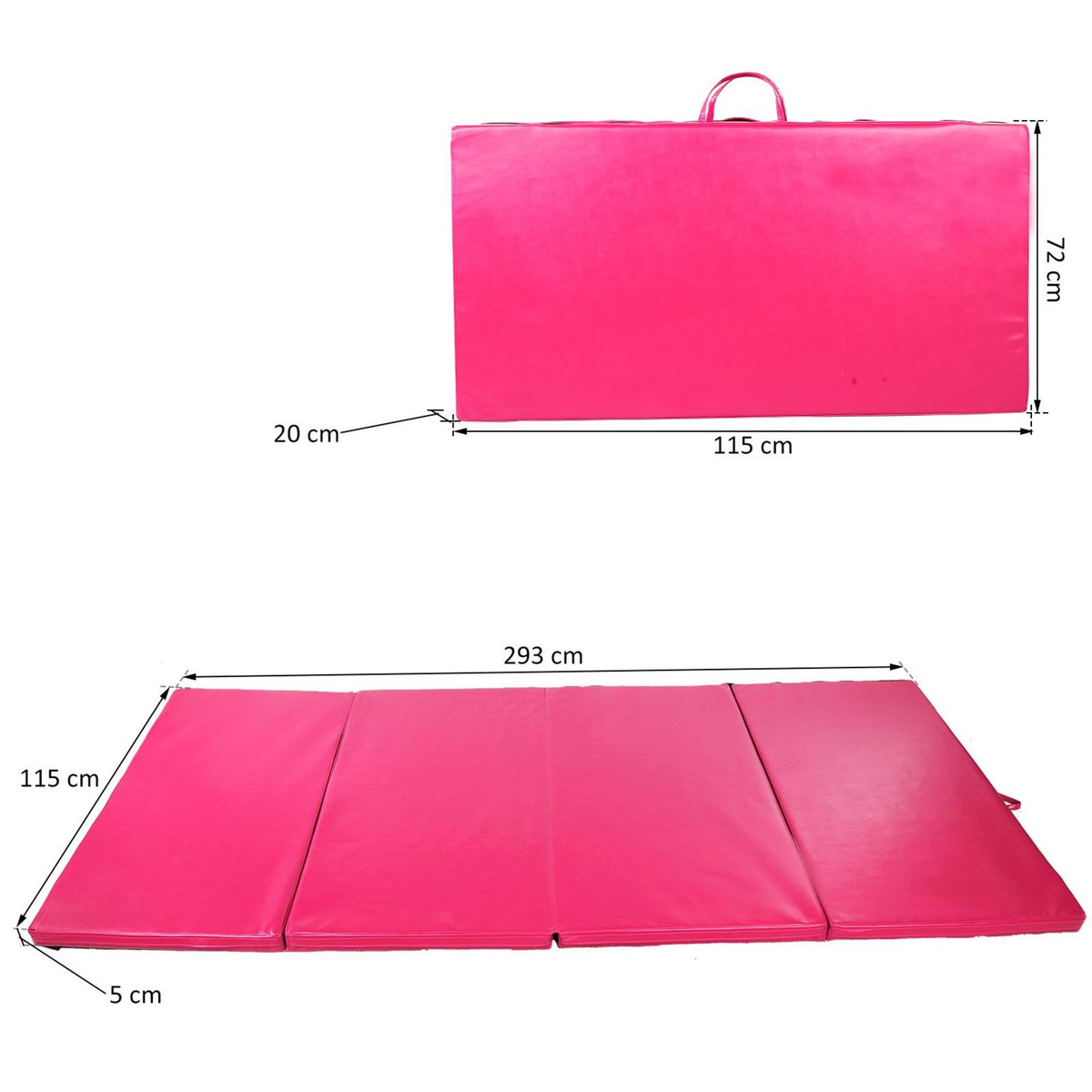 HOMCOM Tapis de sol gymnastique Fitness pliable portable rembourrage mousse 5 cm grand confort revêtement synthétique dim. 2,93L m x 1,15l m rose