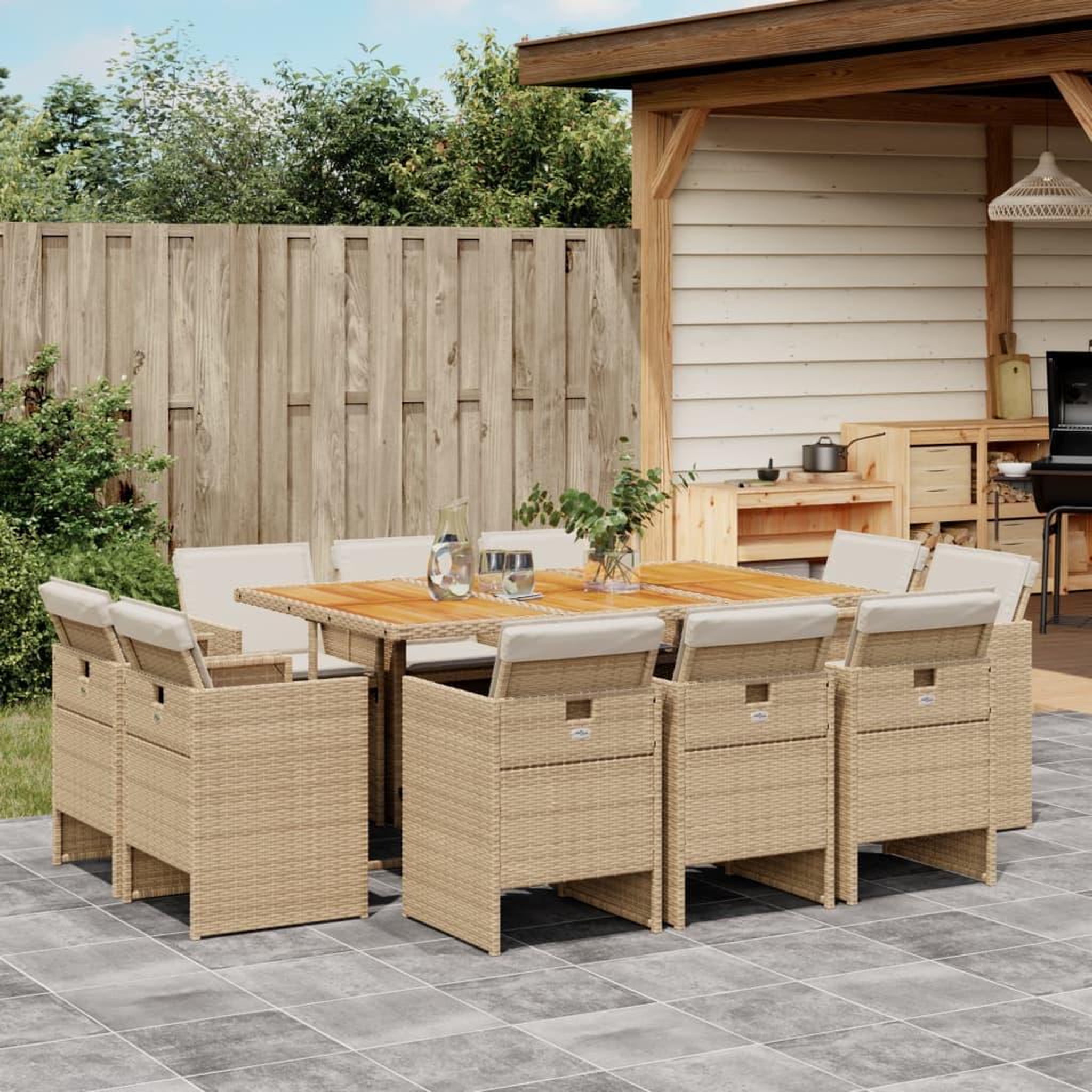 VIDAXL Ensemble a manger de jardin et coussins 11 pcs beige poly rotin