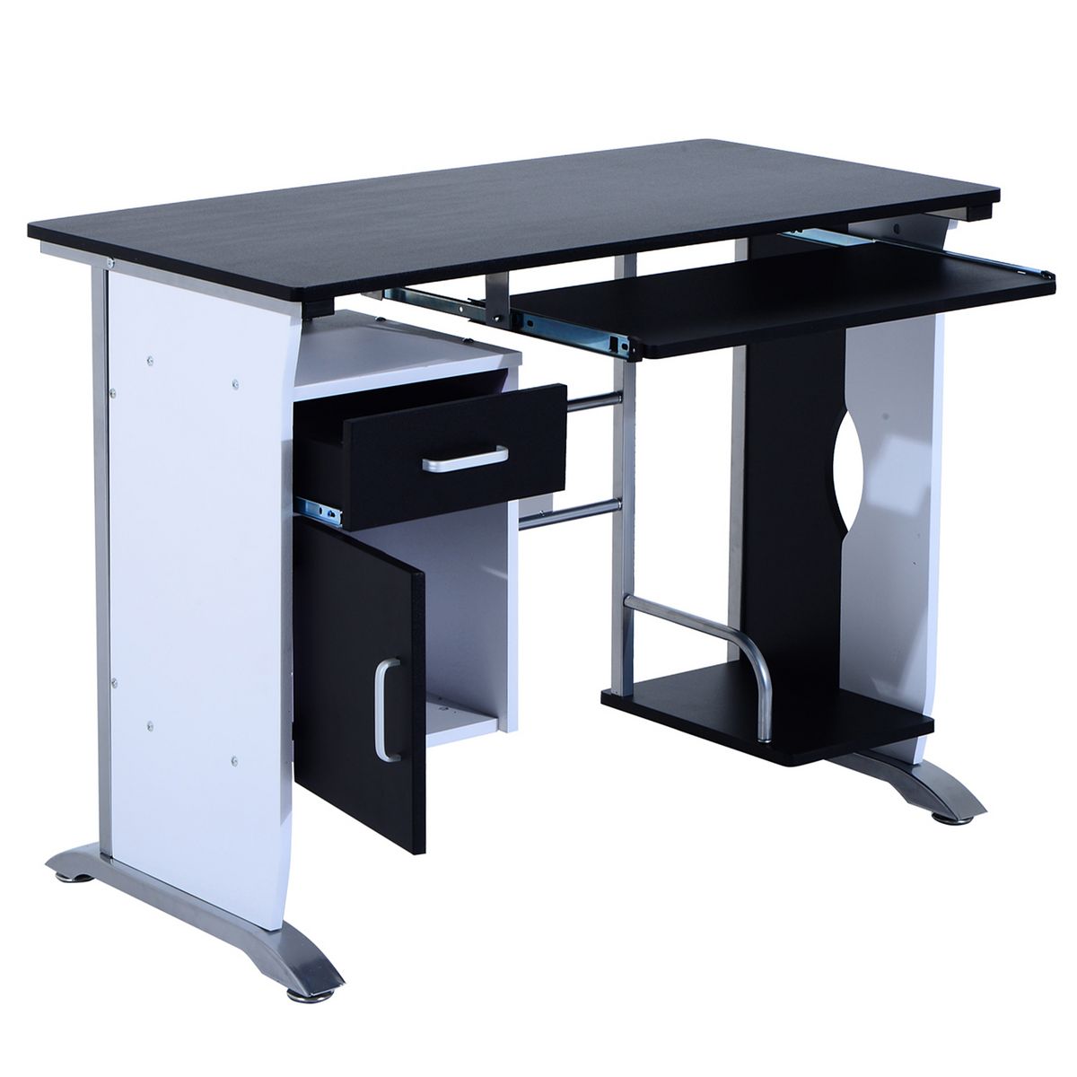 HOMCOM Bureau informatique design en mdf 100 L x 52 I x 75H cm noir et blanc