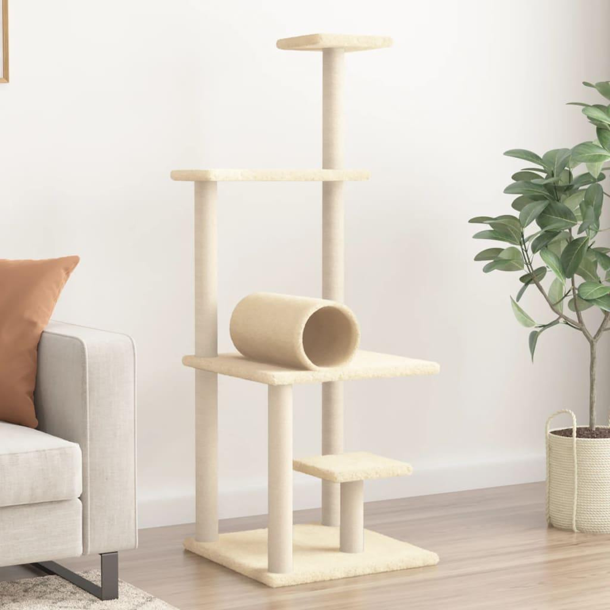 Voir la diapositive 1 : VIDAXL Arbre a chat avec griffoirs en sisal creme 136 cm