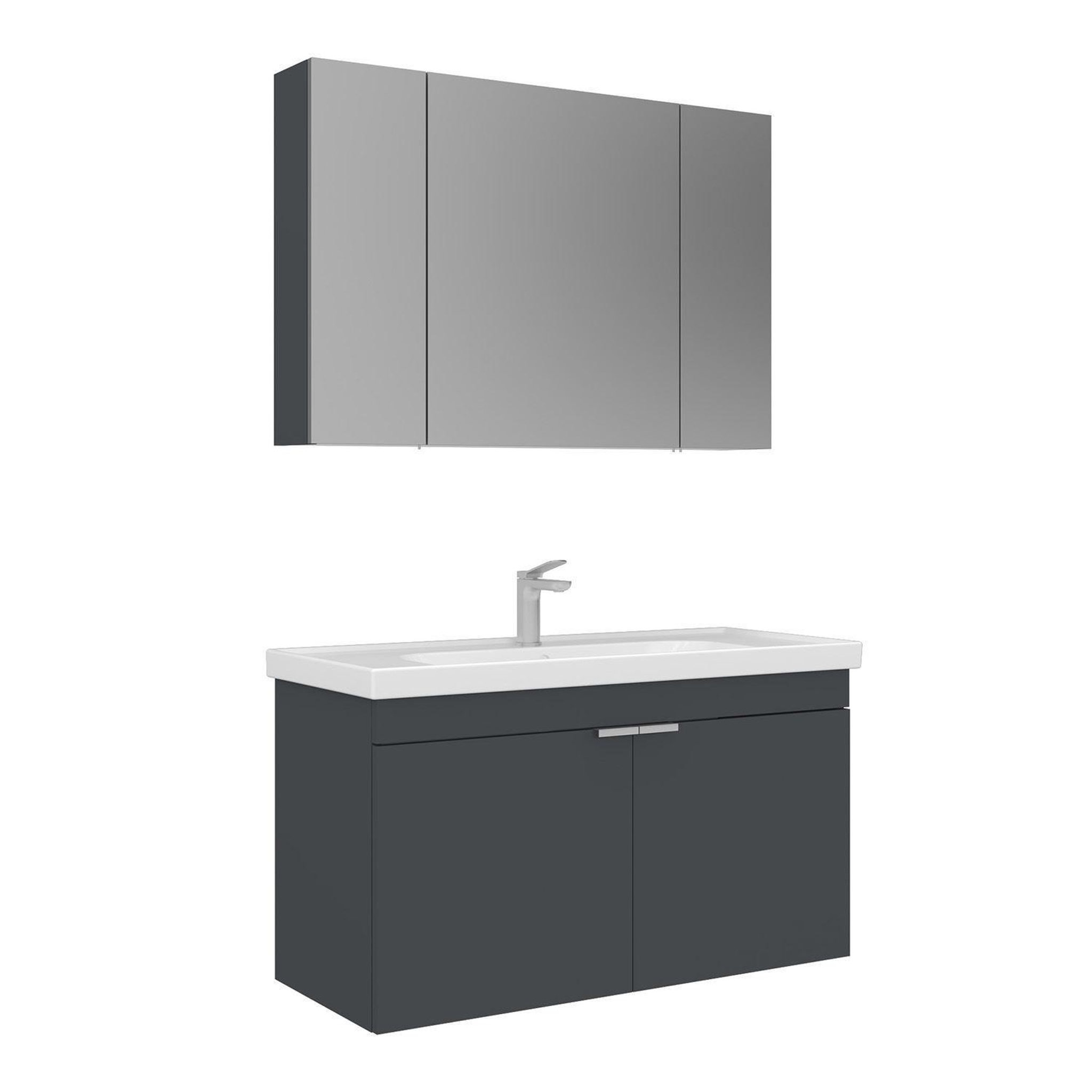 Habitat et Jardin Meuble avec simple vasque et miroir  Desna 100  - 100 x 45 x 58 cm - Matte Anthracite