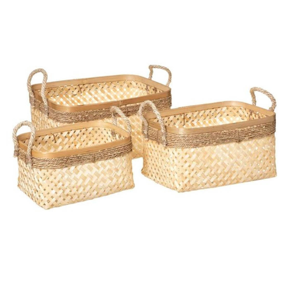 ATMOSPHERA Lot de 3 Paniers de Rangement  Corde  39cm Beige