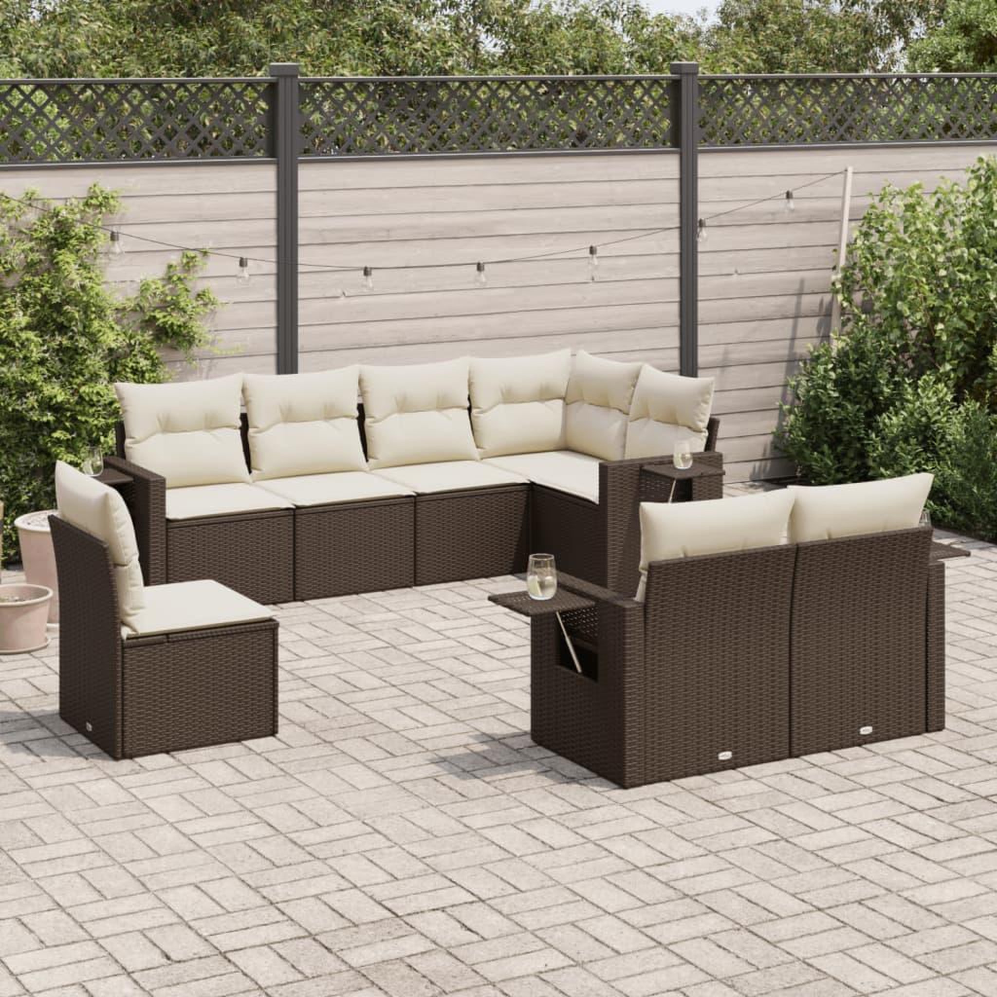 VIDAXL Salon de jardin 8 pcs avec coussins marron resine tressee