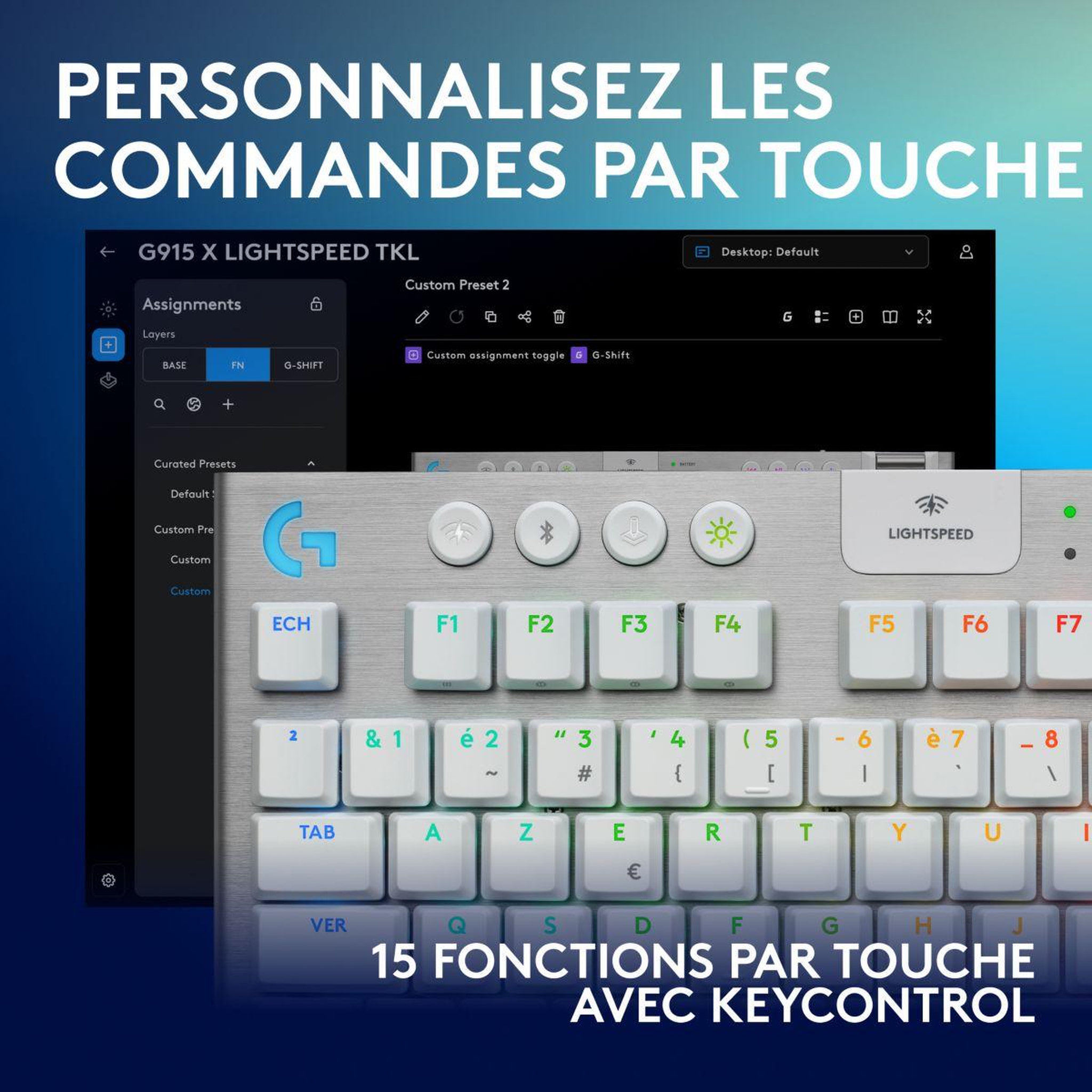 Voir la diapositive 4 : Logitech Clavier gamer sans fil g915 x lightspeed tkl tactile blanc