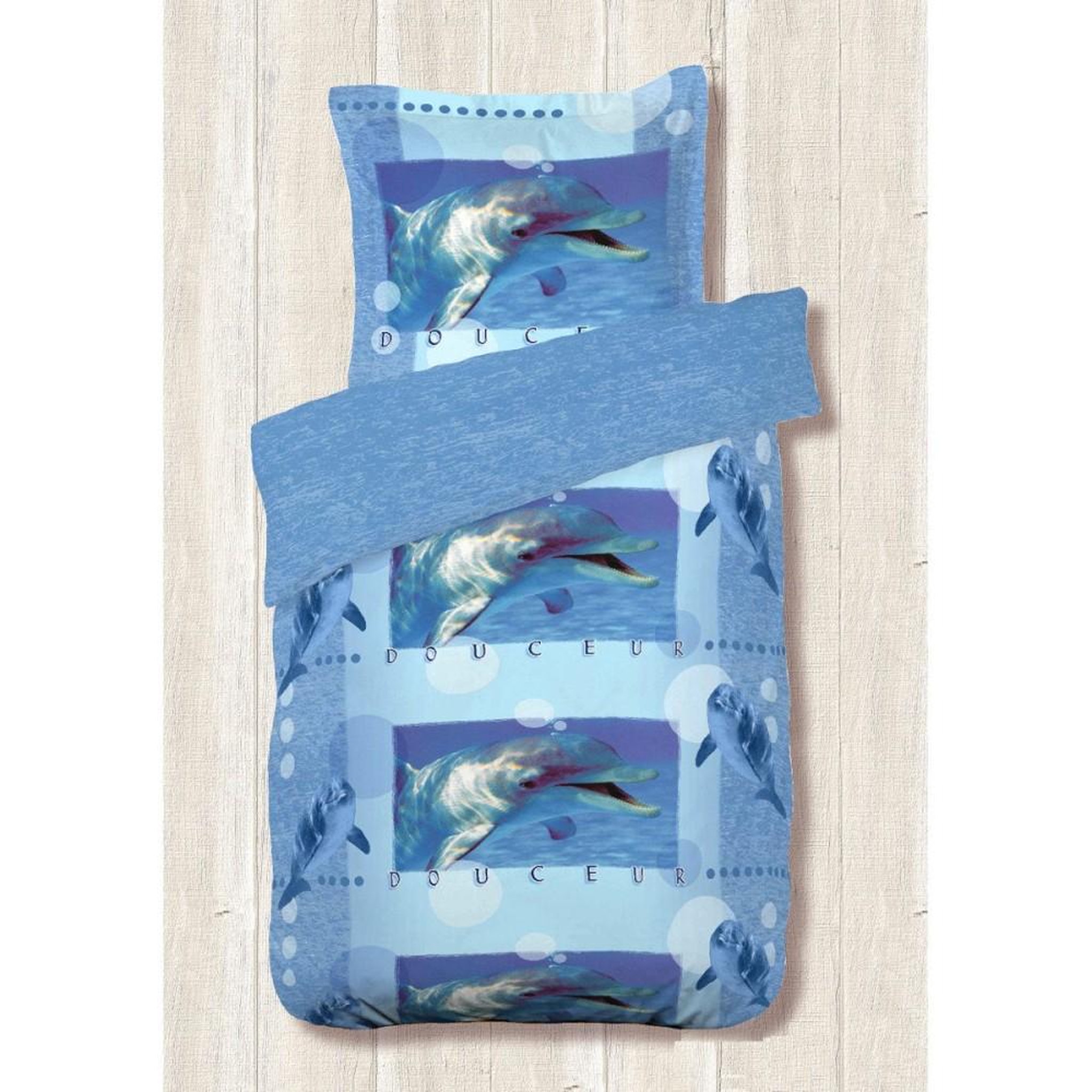 Dourev Housse de couette 140x200 Douceur bleu + 1 taie