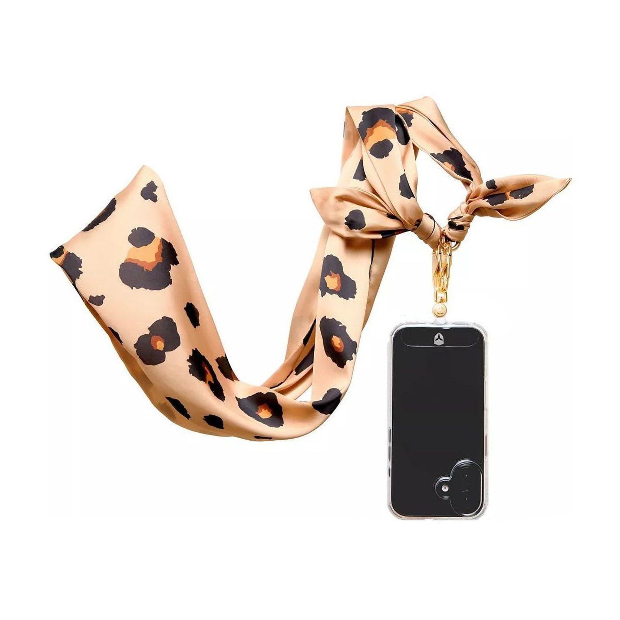 FORCE CASE Cordon téléphone Bandoulière foulard Léopard beige
