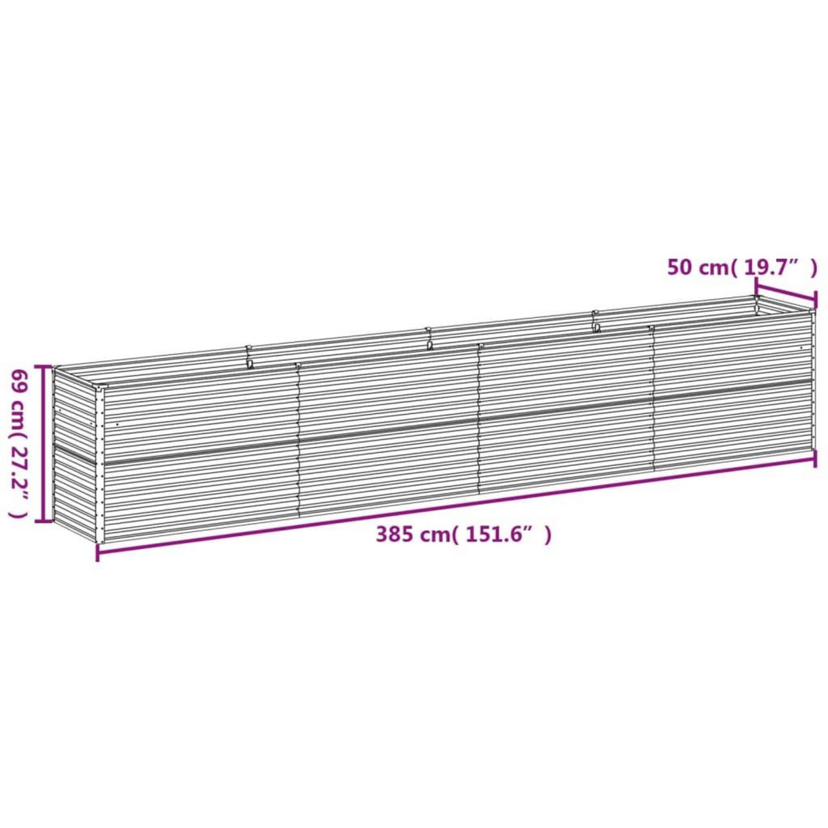 VIDAXL Lit sureleve de jardin 385x50x69 cm acier corten