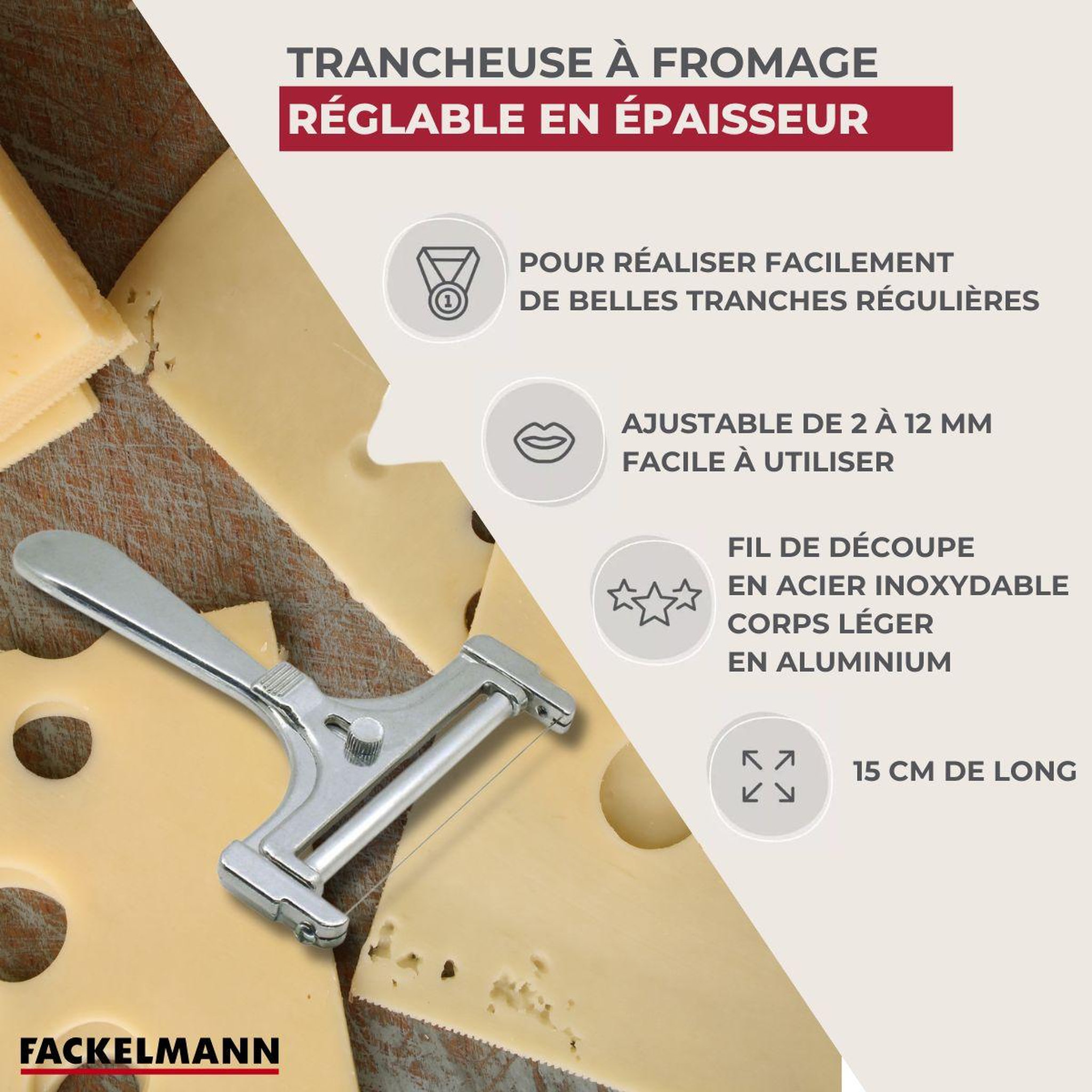 Voir la diapositive 2 : Fackelmann Coupe fromage en tranche en aluminium 15 cm fackelmann spécialités culinaires