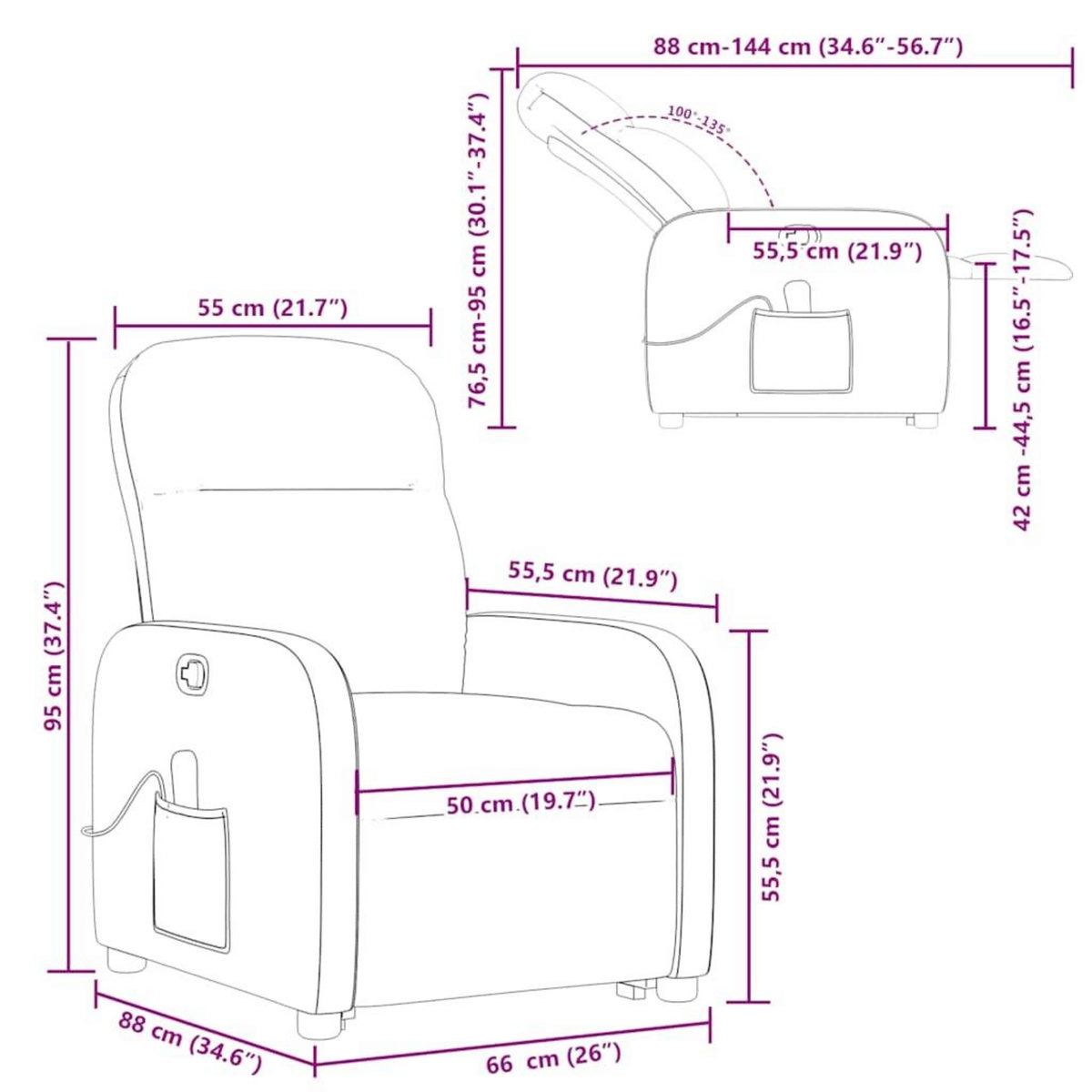 VIDAXL Fauteuil de massage inclinable Gris clair Tissu