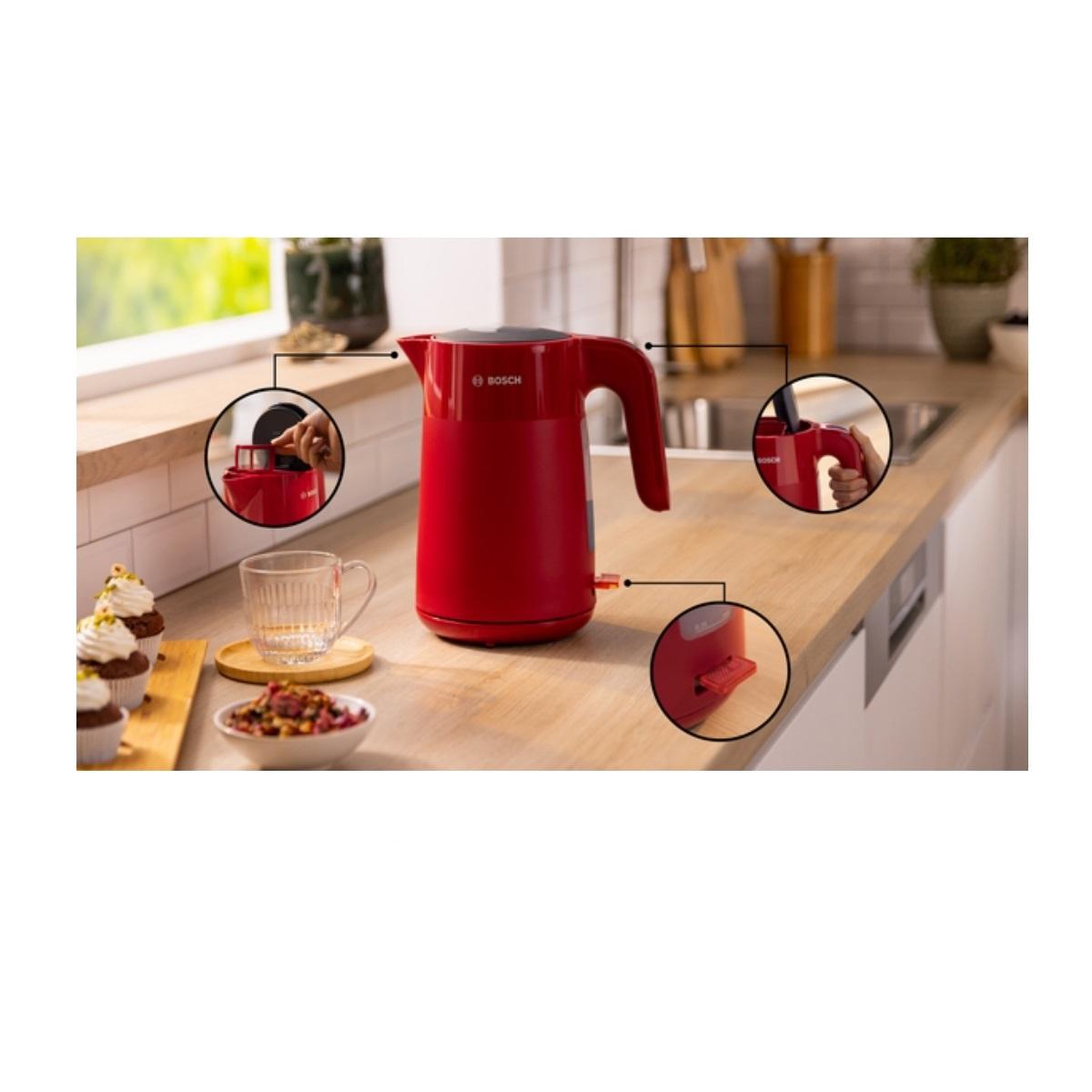 Voir la diapositive 2 : BOSCH Bouilloire électrique 1.7l 2400w rouge - twk2m164