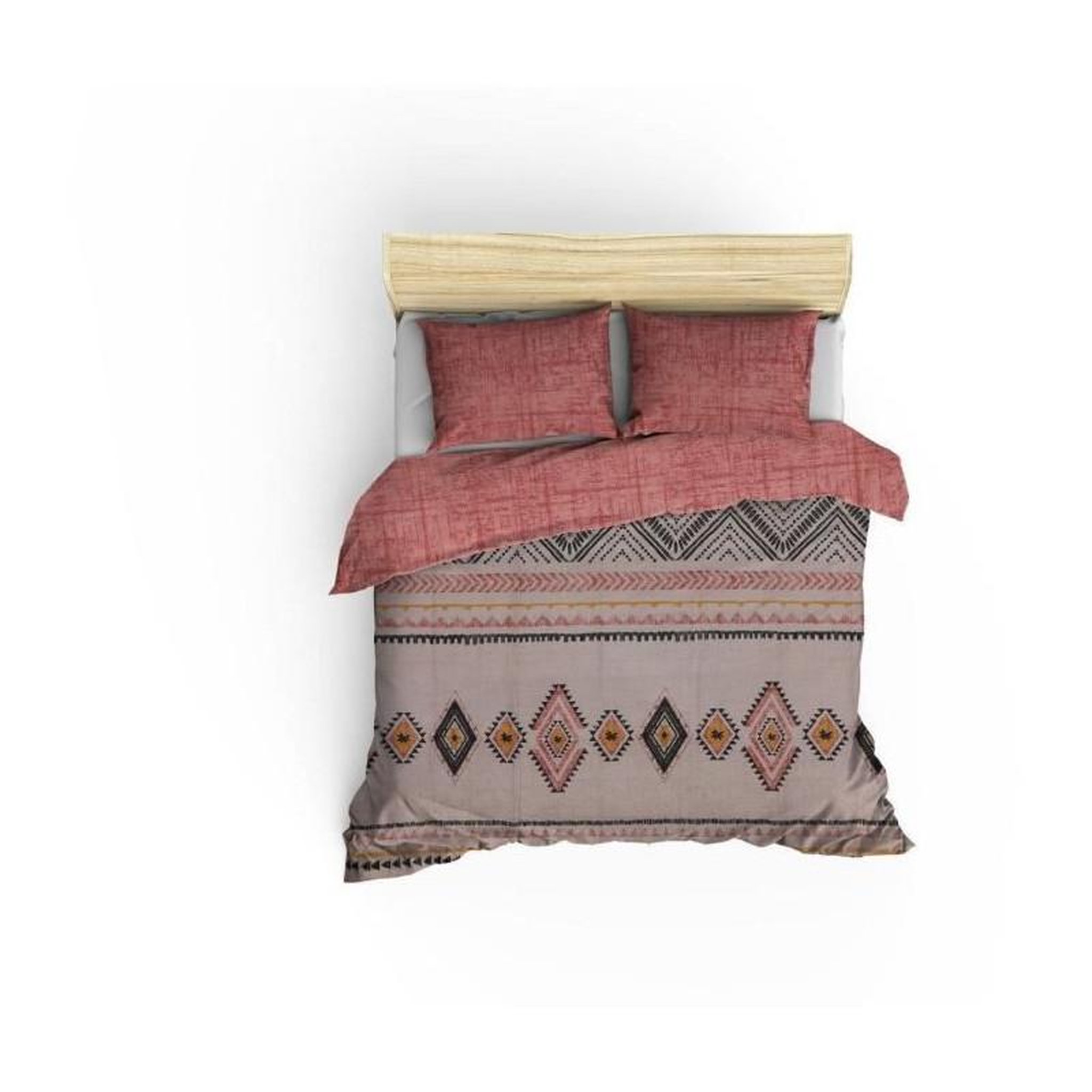 Voir la diapositive 2 : GENERIQUE Parure de lit - 129CTN62802 - 1 housse de couette 220 x 240 cm + 2 taies d'oreiller 60 x 60 cm - 100% coton ranforcé - Rouge