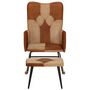 Voir la diapositive 2 : VIDAXL Chaise a bascule et repose-pieds Marron Cuir veritable et toile