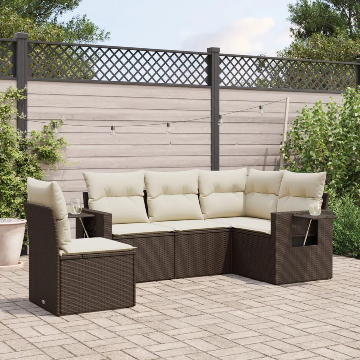 VIDAXL Salon de jardin avec coussins 5 pcs marron resine tressee