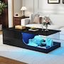 Voir la diapositive 5 : MERAX Table basse rectangulaire noir avec 2 tiroirs - 50x100 cm led mdf