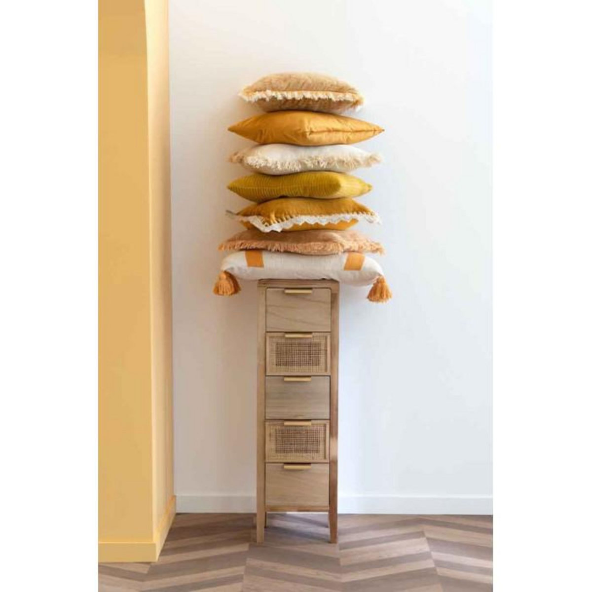 Paris Prix Coussin Déco  Franges Velours  45x45cm Ocre