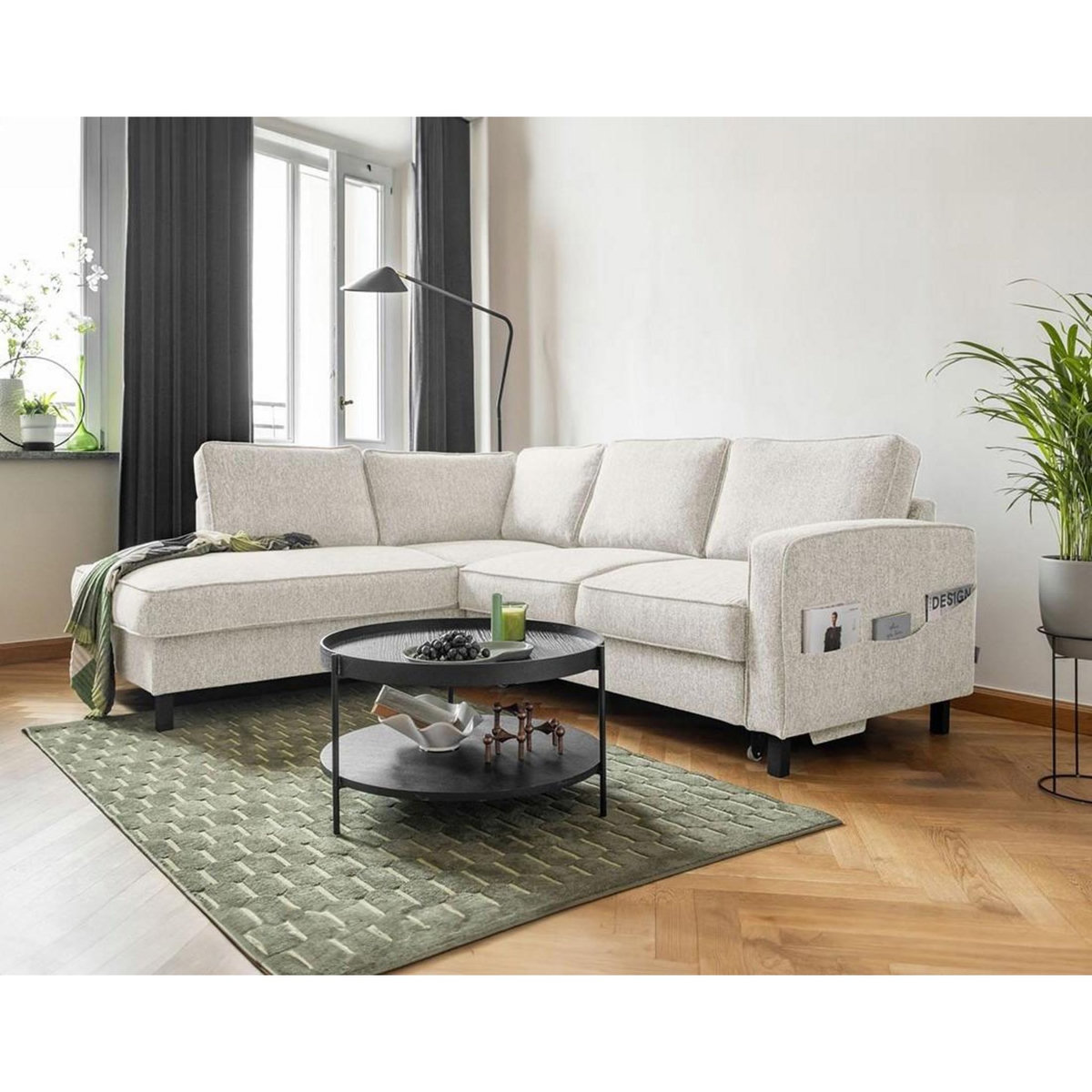 BEST MOBILIER Molly - canapé d'angle gauche 5 places convertible en tissu
