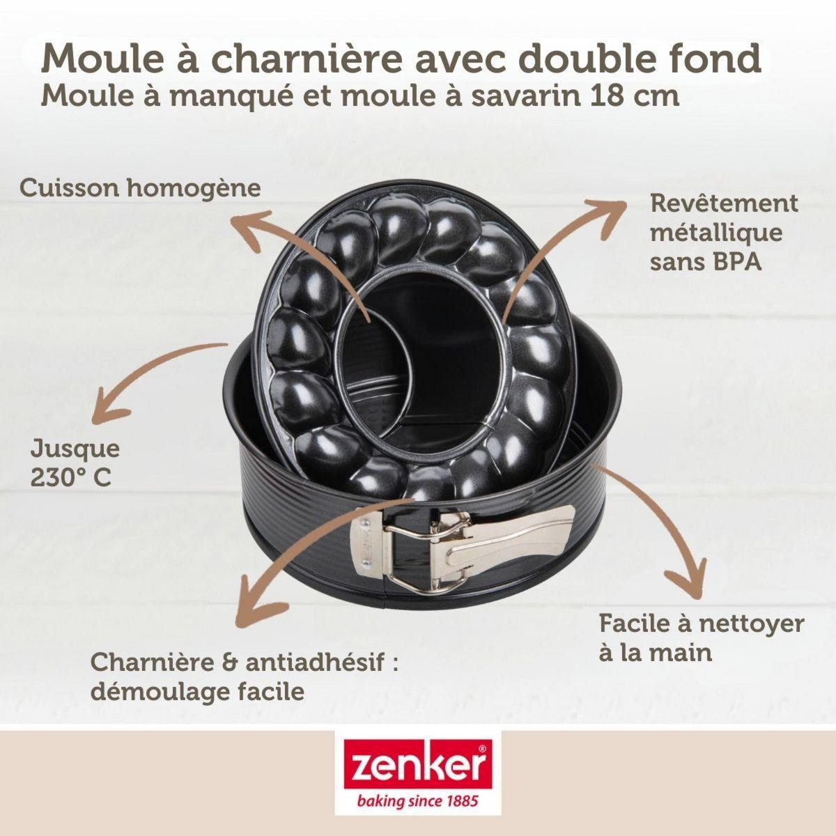 ZENKER Moule à manqué à charnière avec fond à savarin 18 cm Zenker Black Metallic