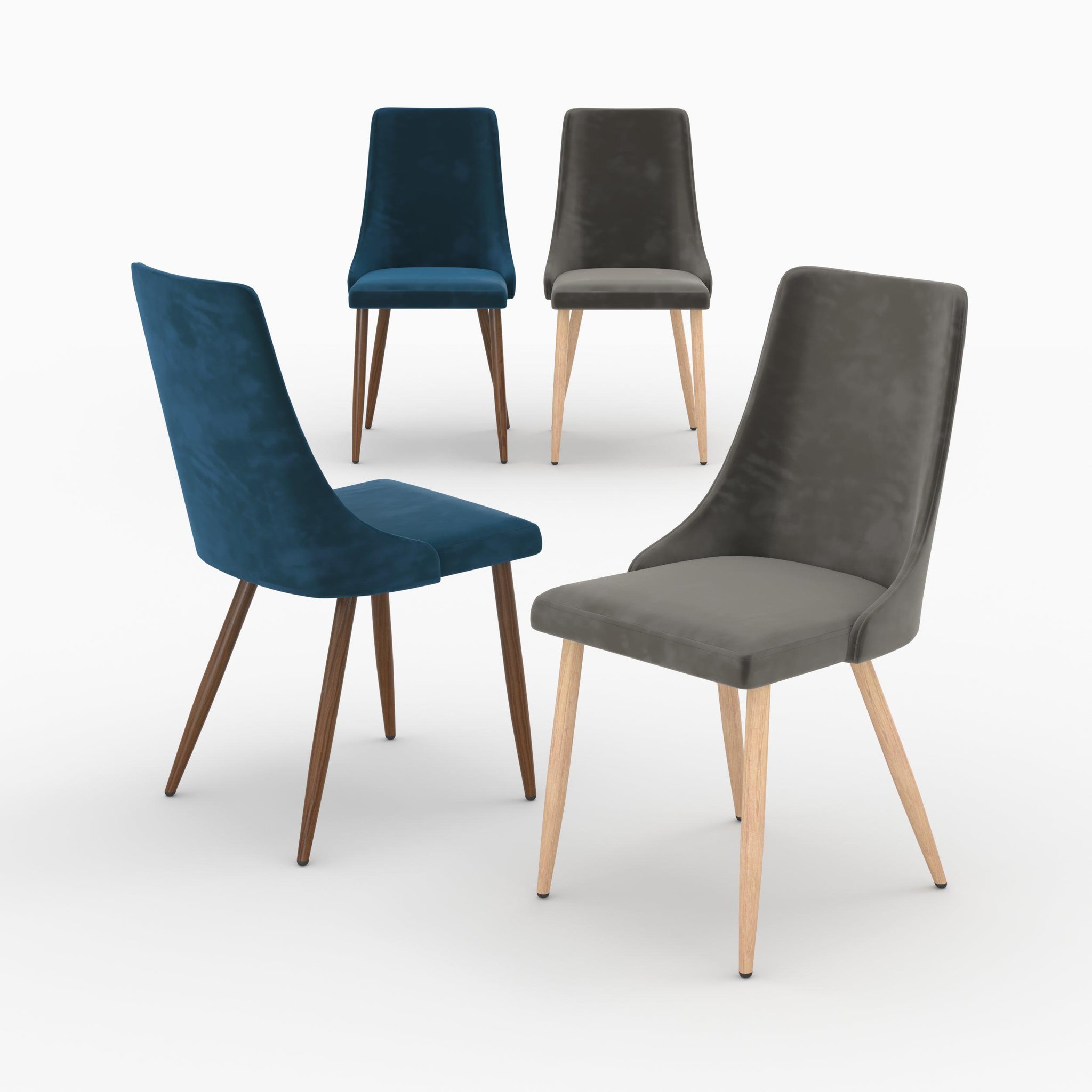 MAISON PAVANE Pack 4 chaises en velours gris et bleu-vinni