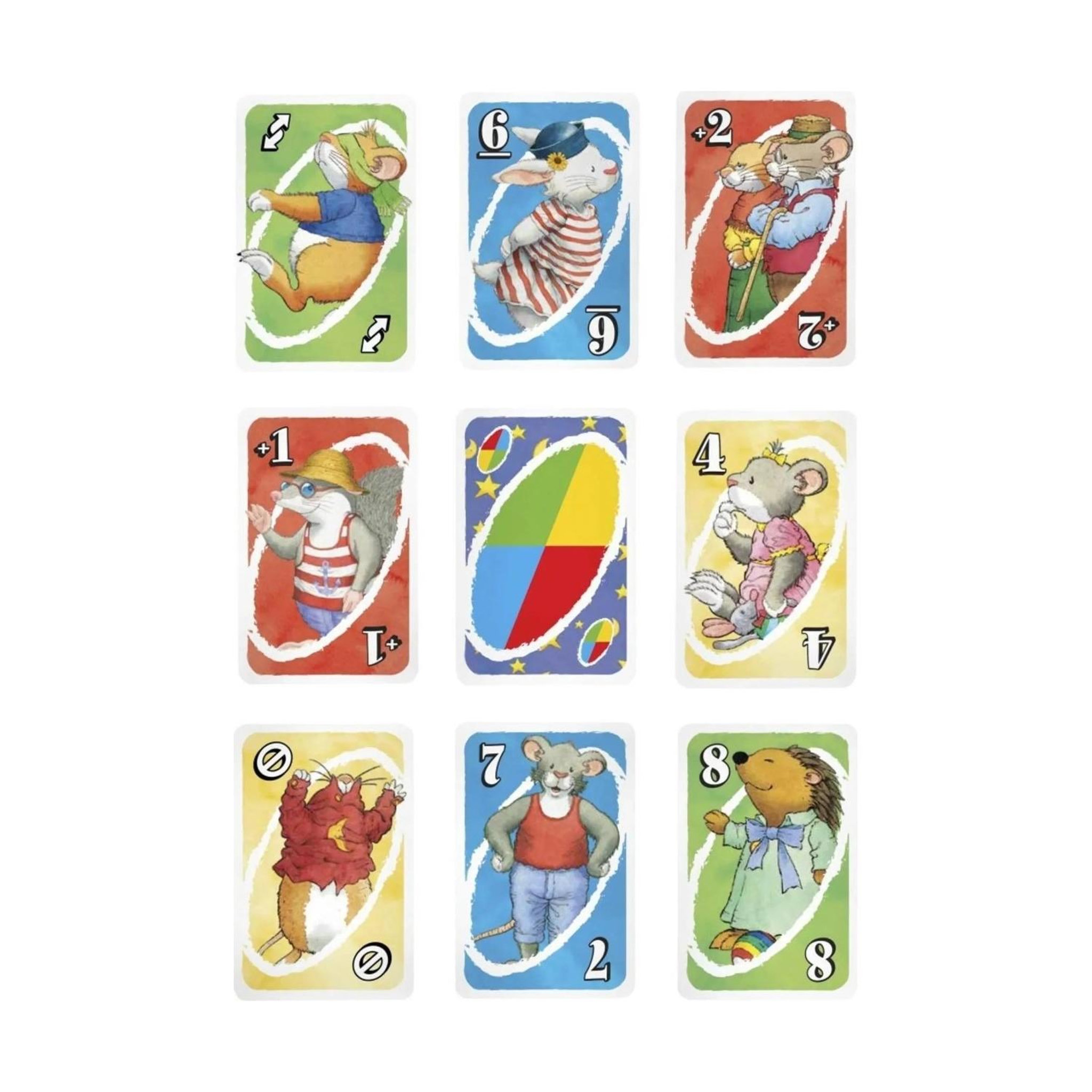 Voir la diapositive 4 : MATTEL Jeu de cartes UNO Junior Leo Lausemaus